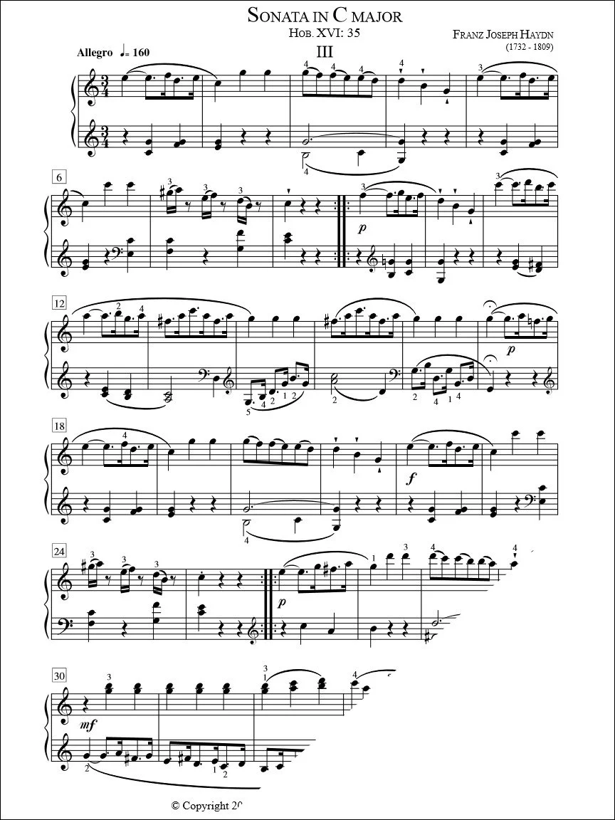 Sonata in C Major, Hob. XVI: 35 (3rd mvt) - Haydn