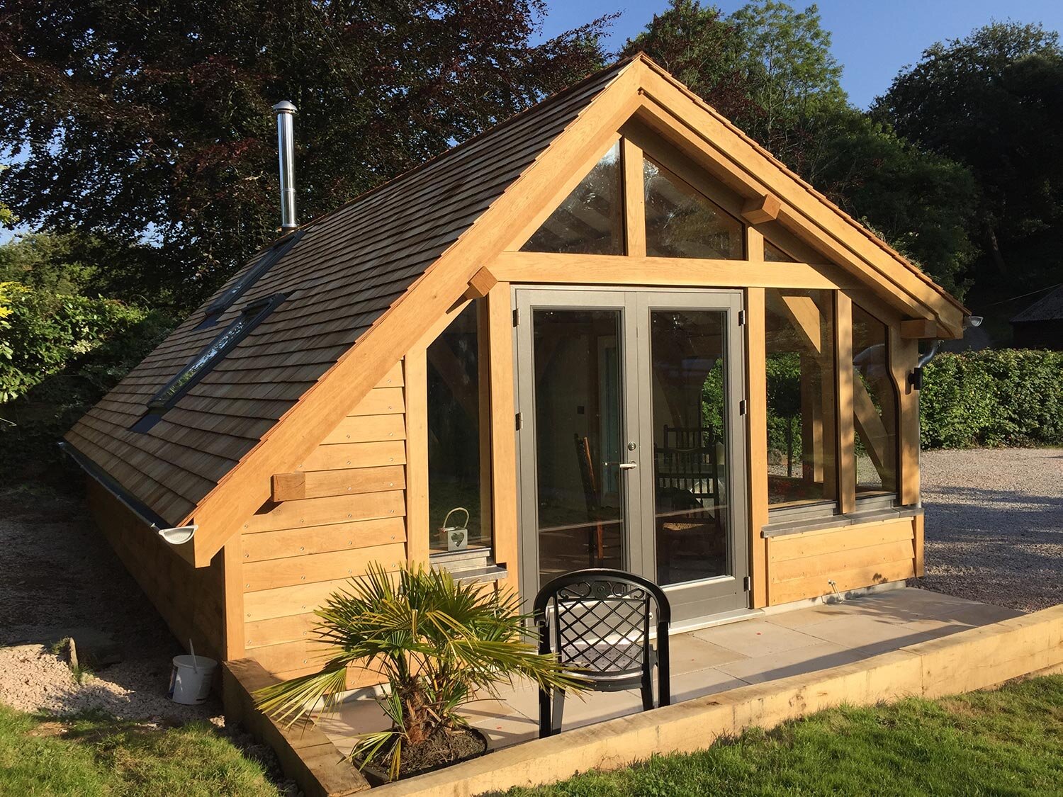 Oak framed HUTI cabin in Devon garden