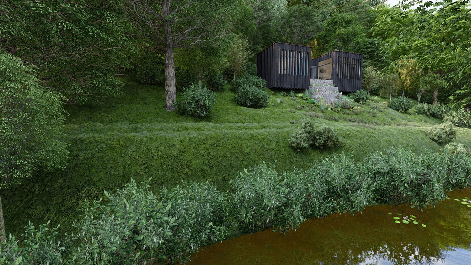 remote-woodland-buildings-with-charred-cladding-on-north-devon-hill