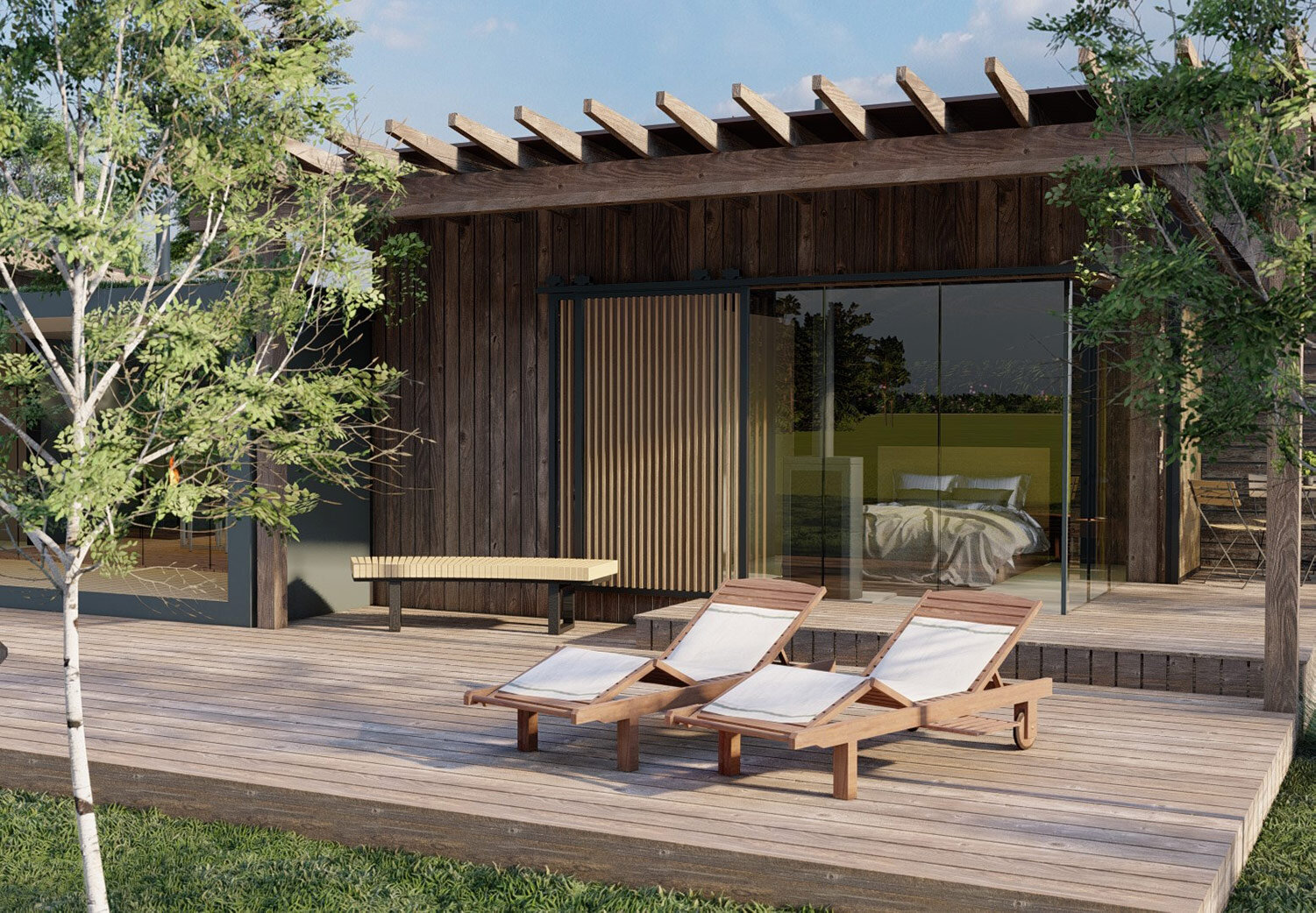 Beautiful bespoke timber annexe for accommodation designed by HUTI
