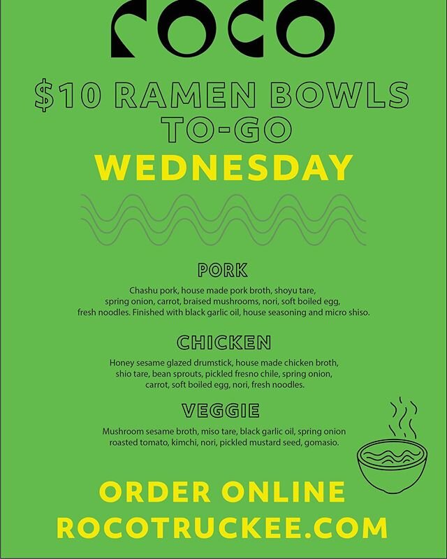 It&rsquo;s Wednesday and you know what that means. $10 Ramen bowls at roco.