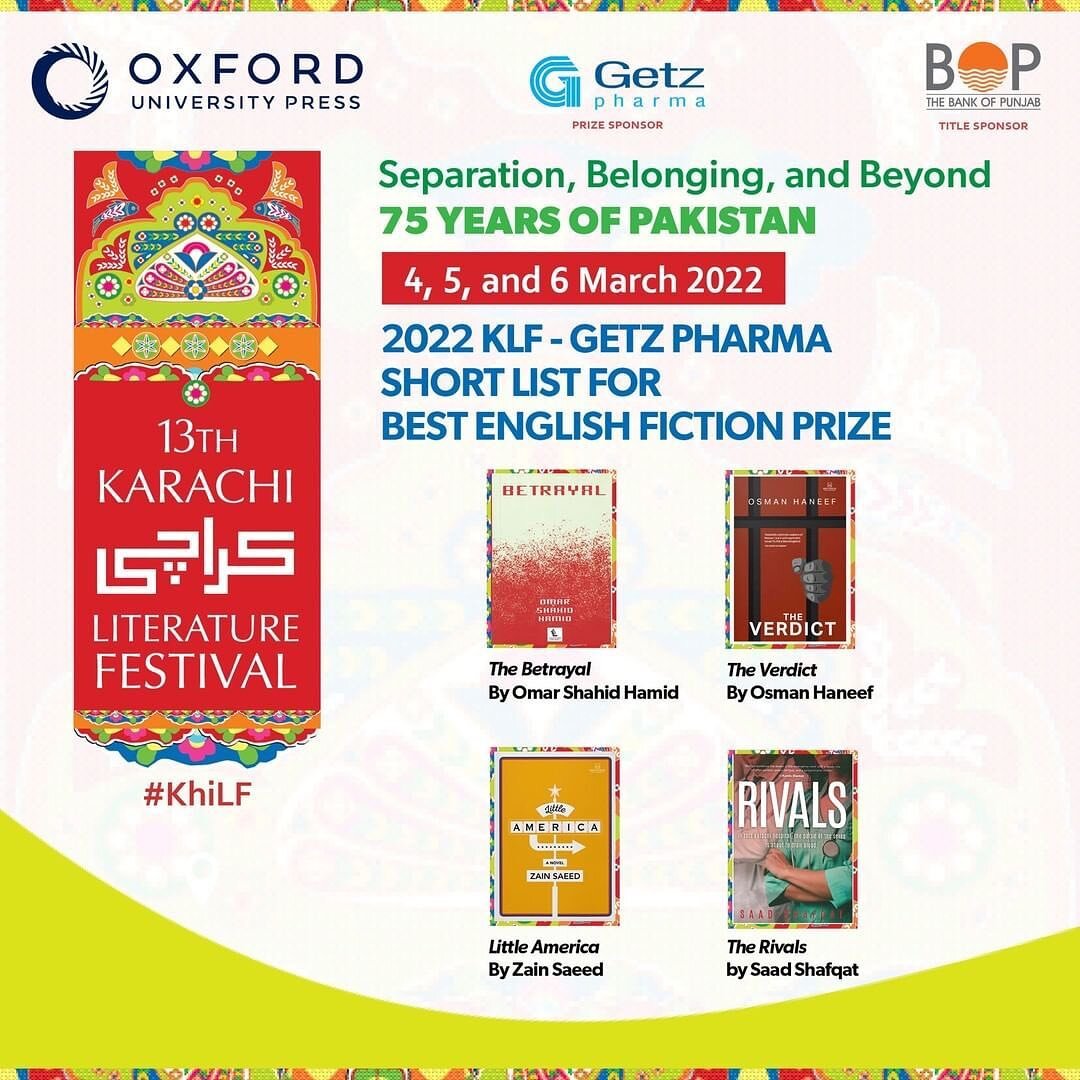 I recall the first KLF I attended and how inspired I felt after meeting some of my favourite authors. 
.
Honoured to be shortlisted for the 2022 KLF Getz Pharma best english fiction prize @khi_isb_lit_fests, along with Omar Shahid Hamid @theprisoner2