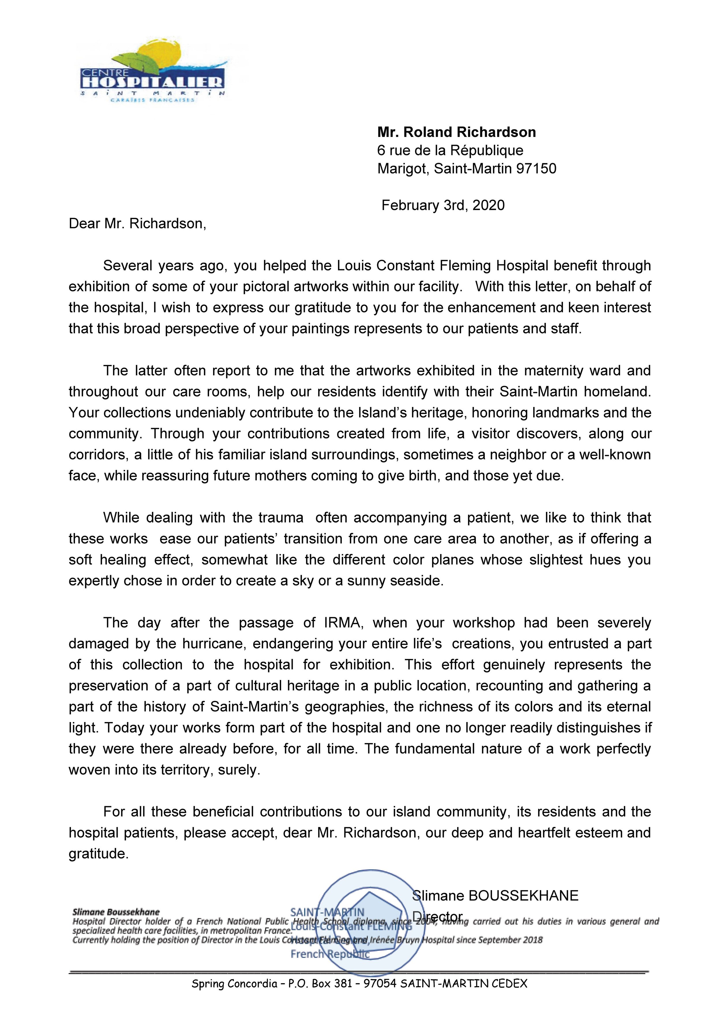 Letter of Thanks from LCF Hospital Director, February 2020.docx.jpg