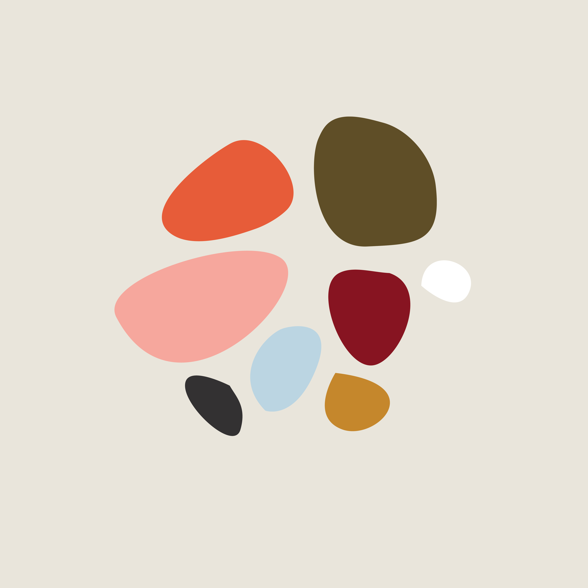 Abstract shapes in various colors on beige background