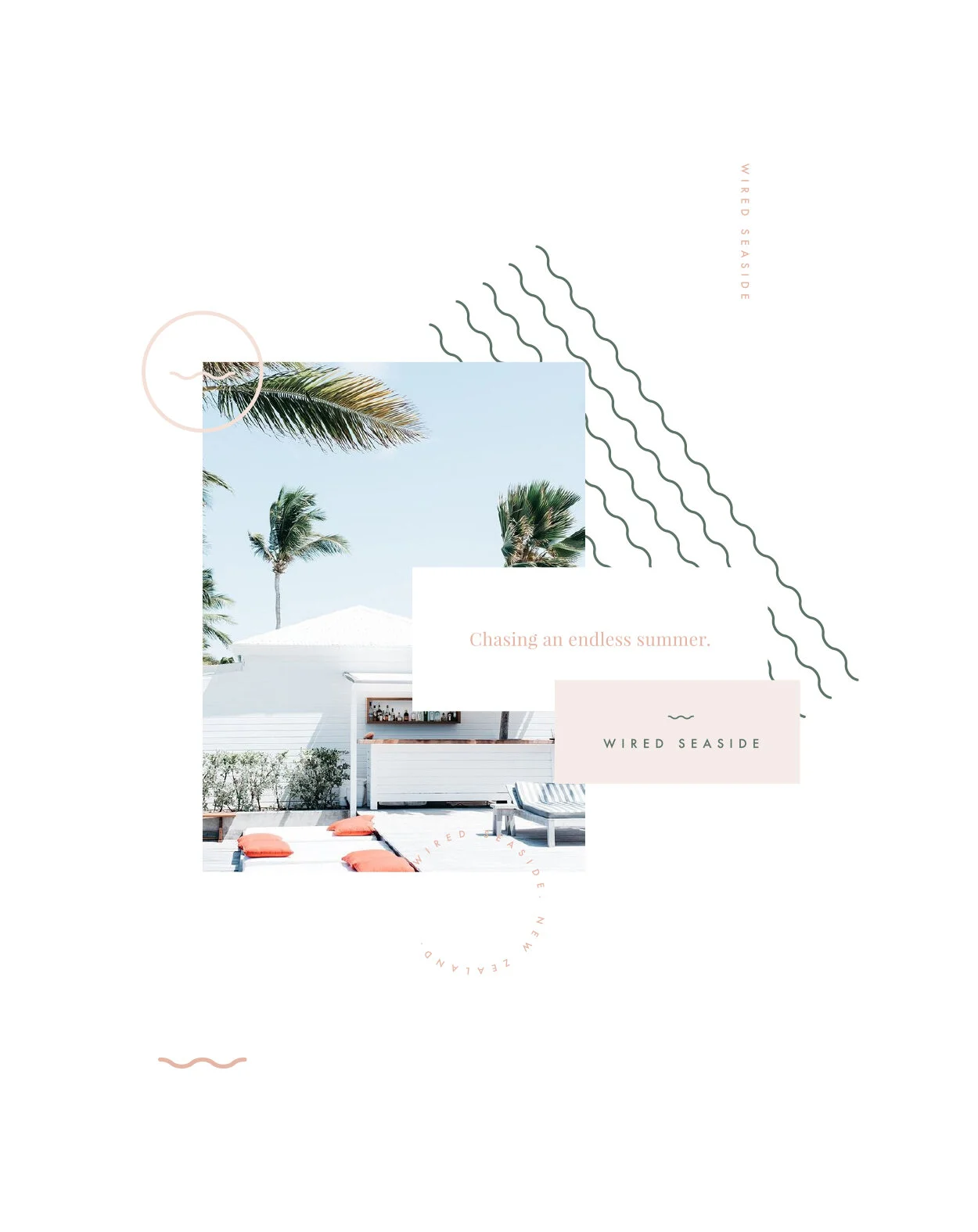 Hands down, this combo is an all time favourite. Butter pink, khaki green and a minimal sans serif font, creates the feeling of fresh air and escape.