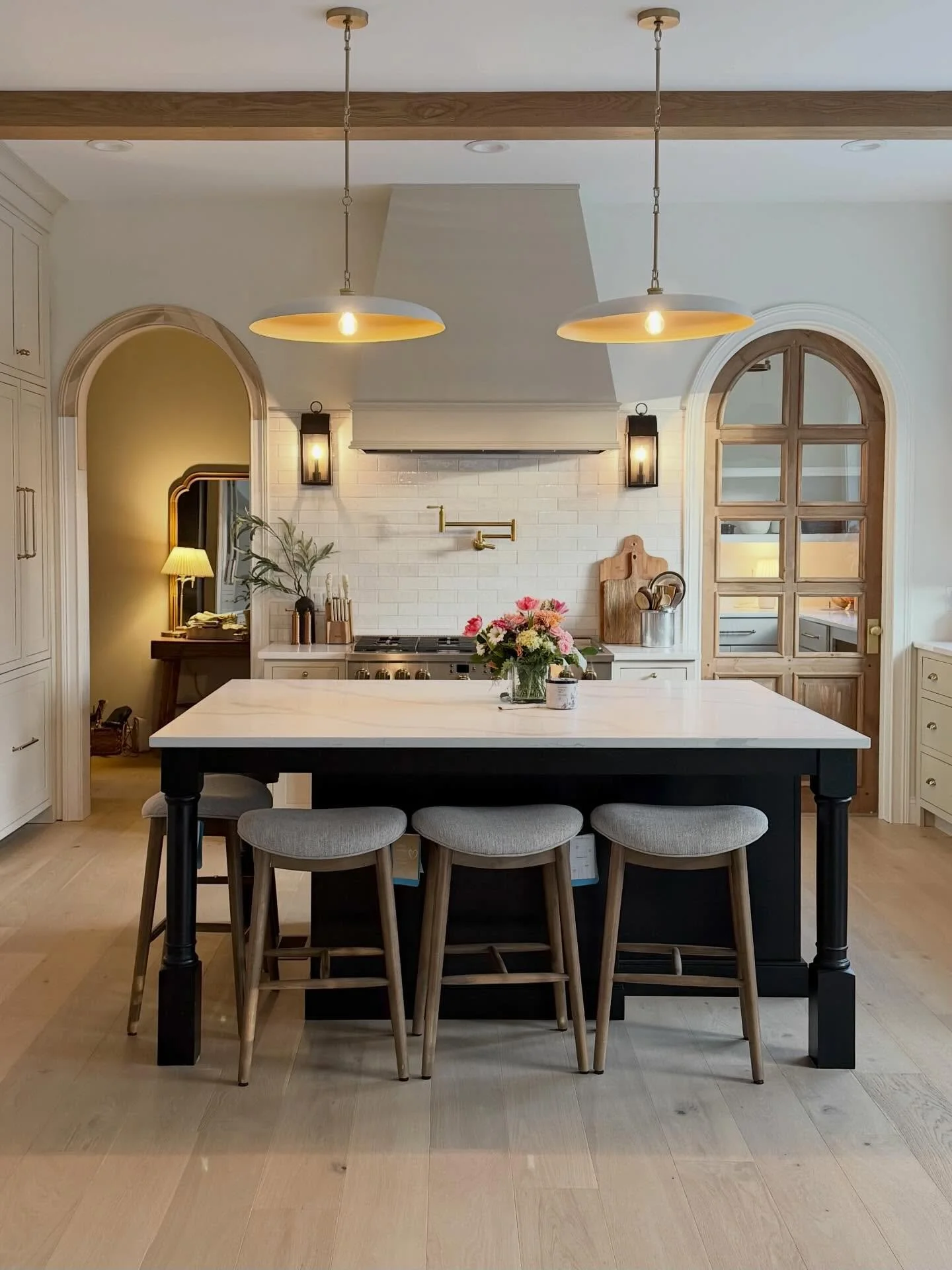When character meets function! Loving the way this beautiful kitchen came together! Beautiful colors &amp; plenty of storage- sign us up! 
.
Designed by @lafish123 
.
.
.
#customcabinetry #transitionaldesign