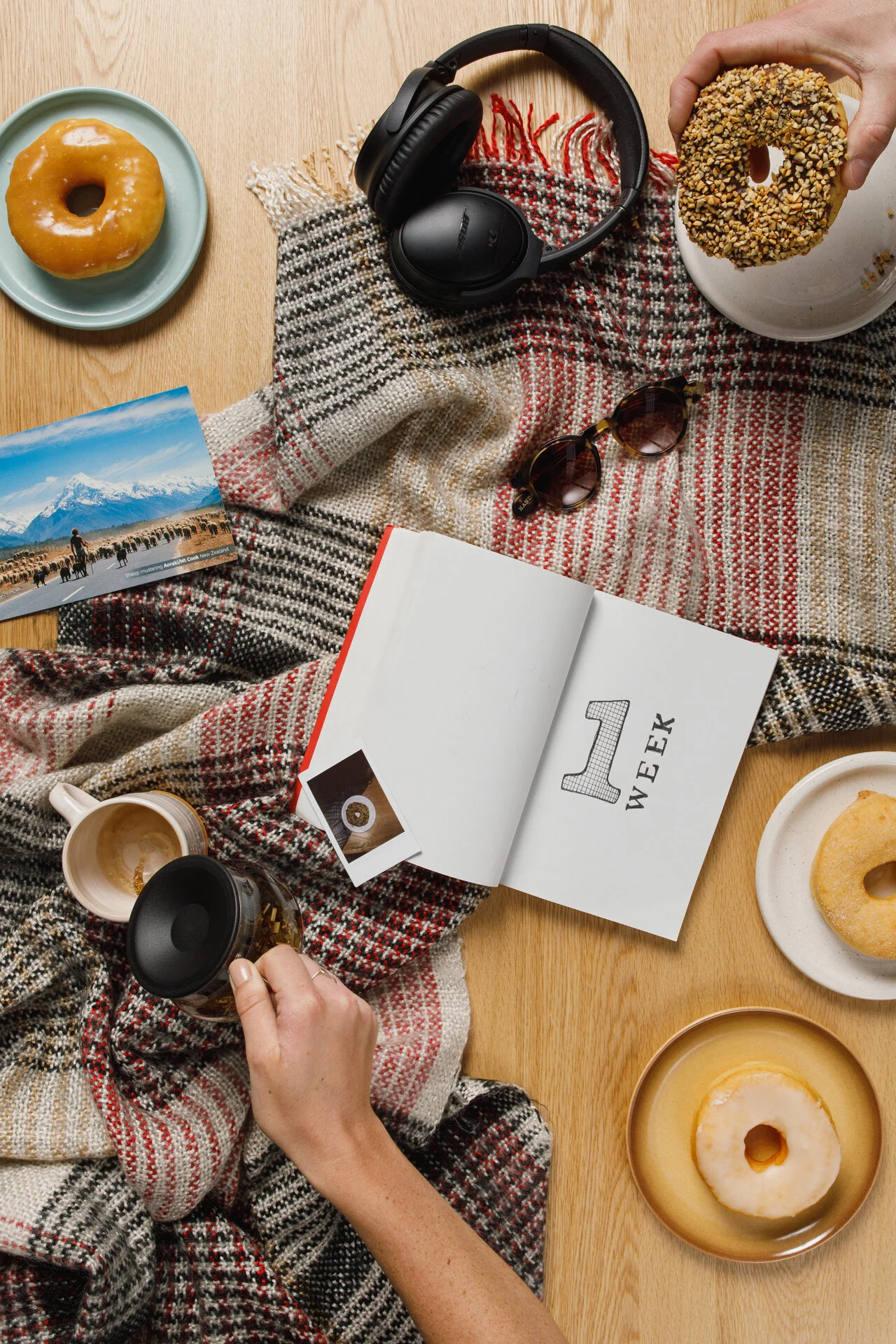 Styled food photography New Zealand Mamasdonuts donuts flatlay tauranga