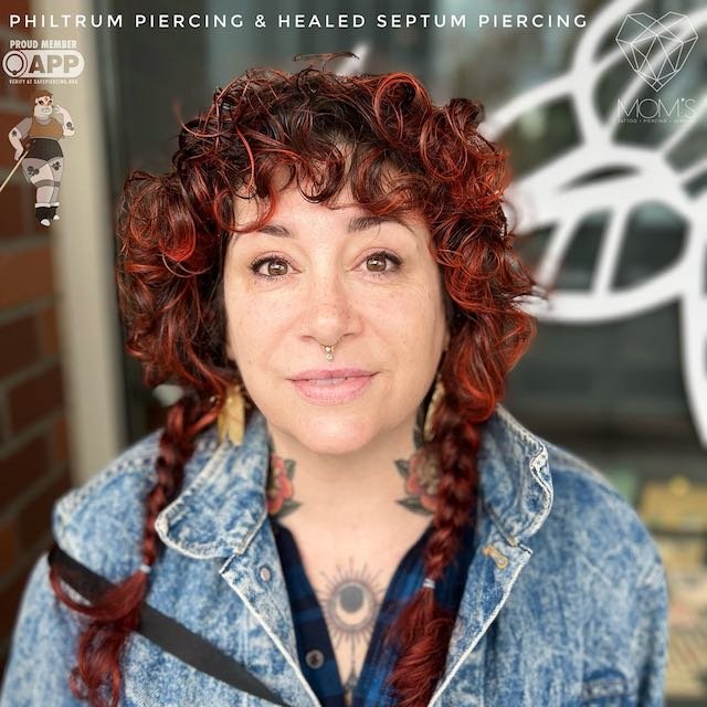 Fresh Philtrum (Medusa) Piercing and Healed Septum Piercing