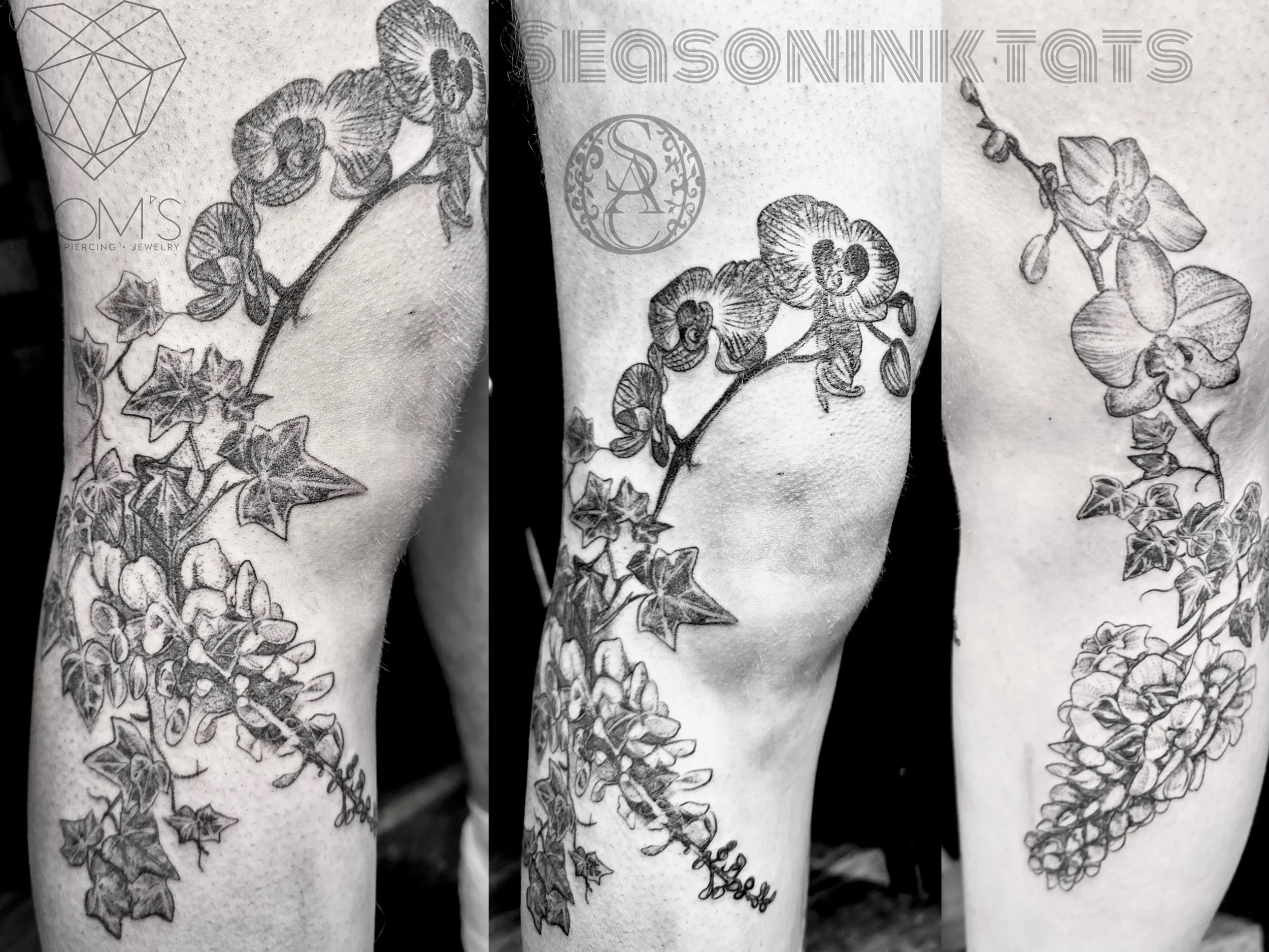Black and grey botanical knee