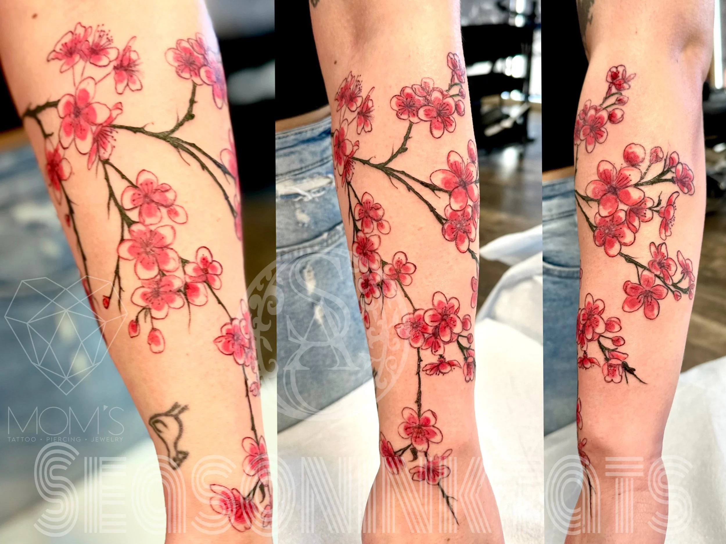 Red and Black Cherry Blossom Arm Wrap