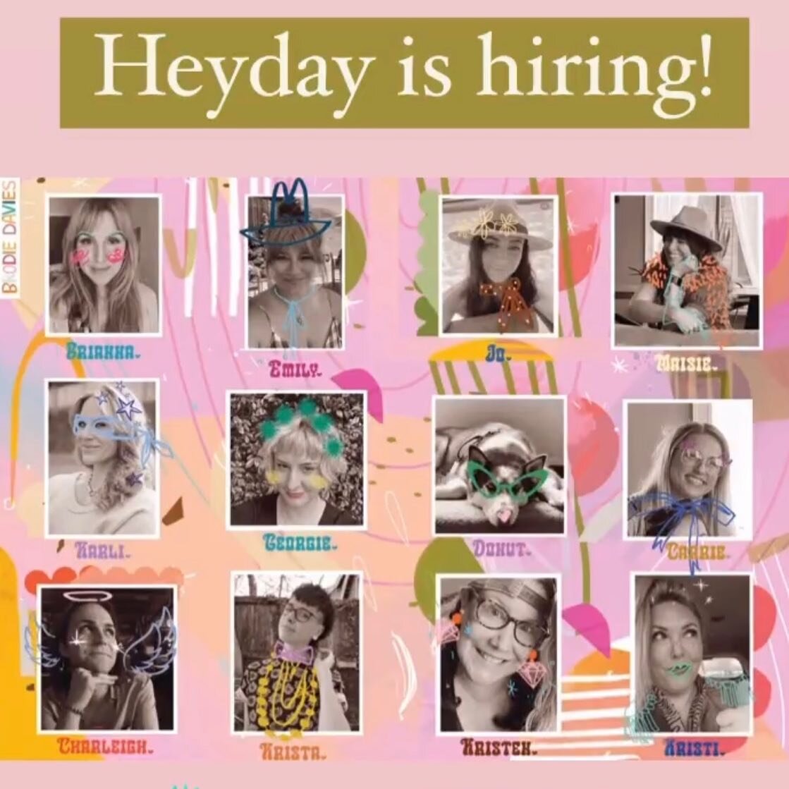 ✨Heyday is hiring!✨
Yay!
We are excited to add to our salon fam!
We are looking for 2 stylists and we also have a studio open Fri-Sun.
We would love to create next to someone who values inclusivity, community &amp; high fives!
Wanna sit down and sip 