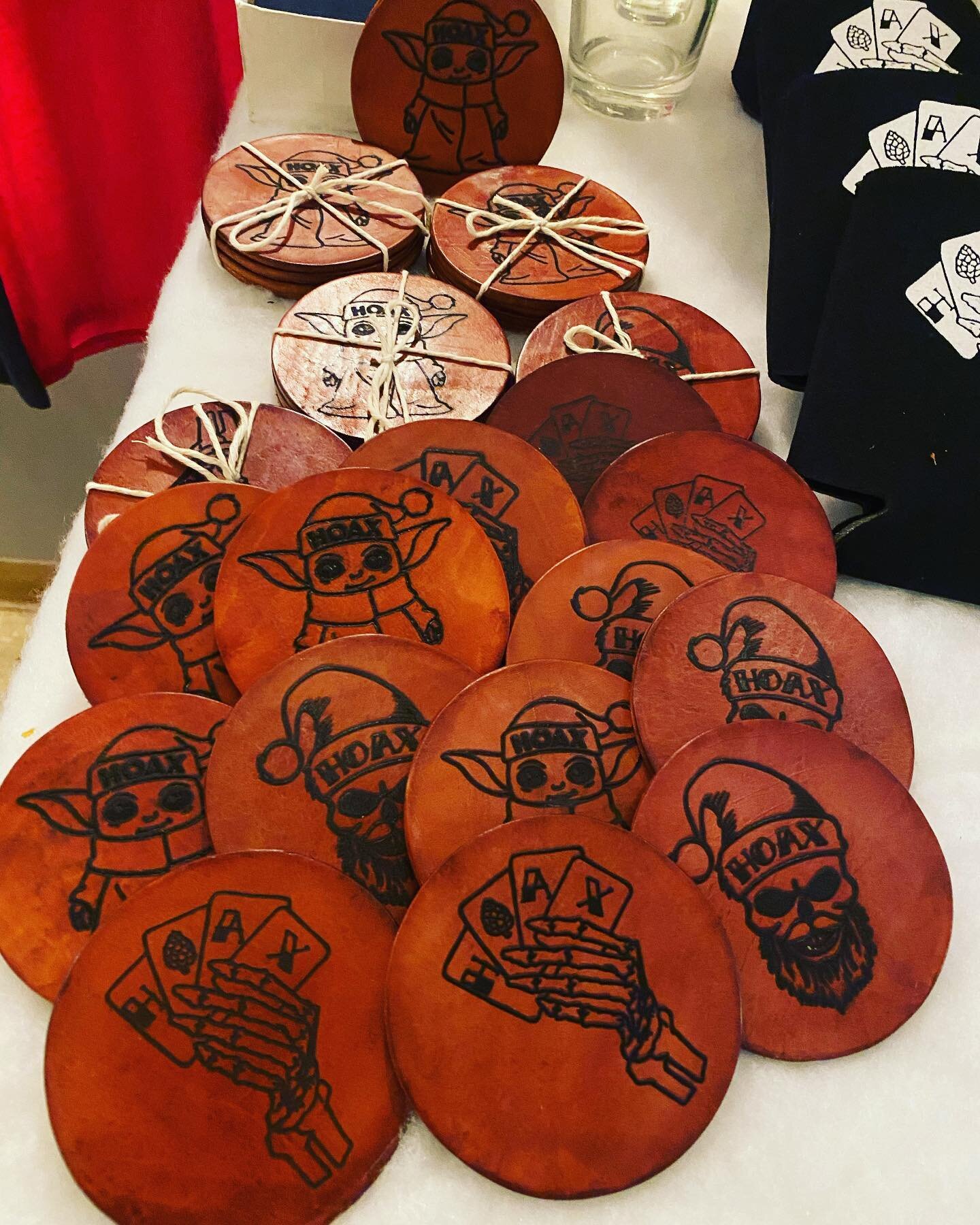 Stop in this week and pick up of our handmade coasters for the holidays! We&rsquo;ve also got a fresh new printing of t-shirts, zip ups and hoodies available from our homies at @slophaven 

We&rsquo;ve got an awesome lineup of fun and music planned a