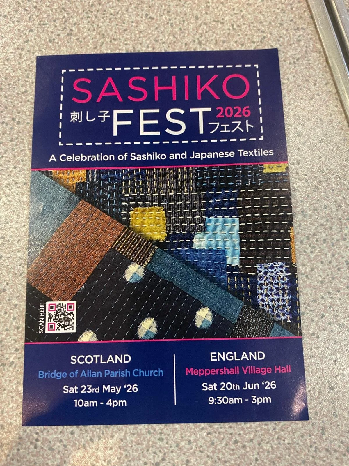 Saturday 20th June 2026: Sashiko Fest, 9:30am – 3pm FREE ENTRY. Meppershall Village Hall, Walnut Tree Way, Meppershall, Shefford, Bedfordshire, SG17 5AB