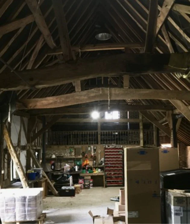 Interior of a barn roof beams