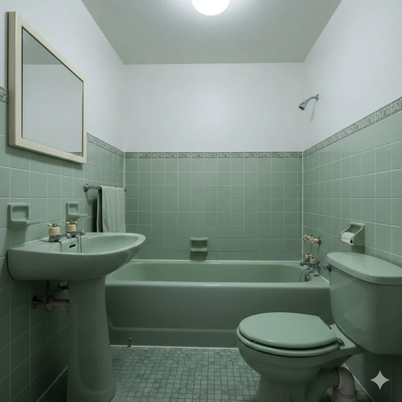 Sage Green 70s bathroom AI Gen Image