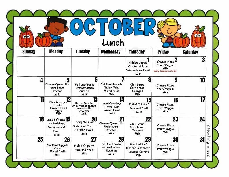 October 2026 Lunch Menu