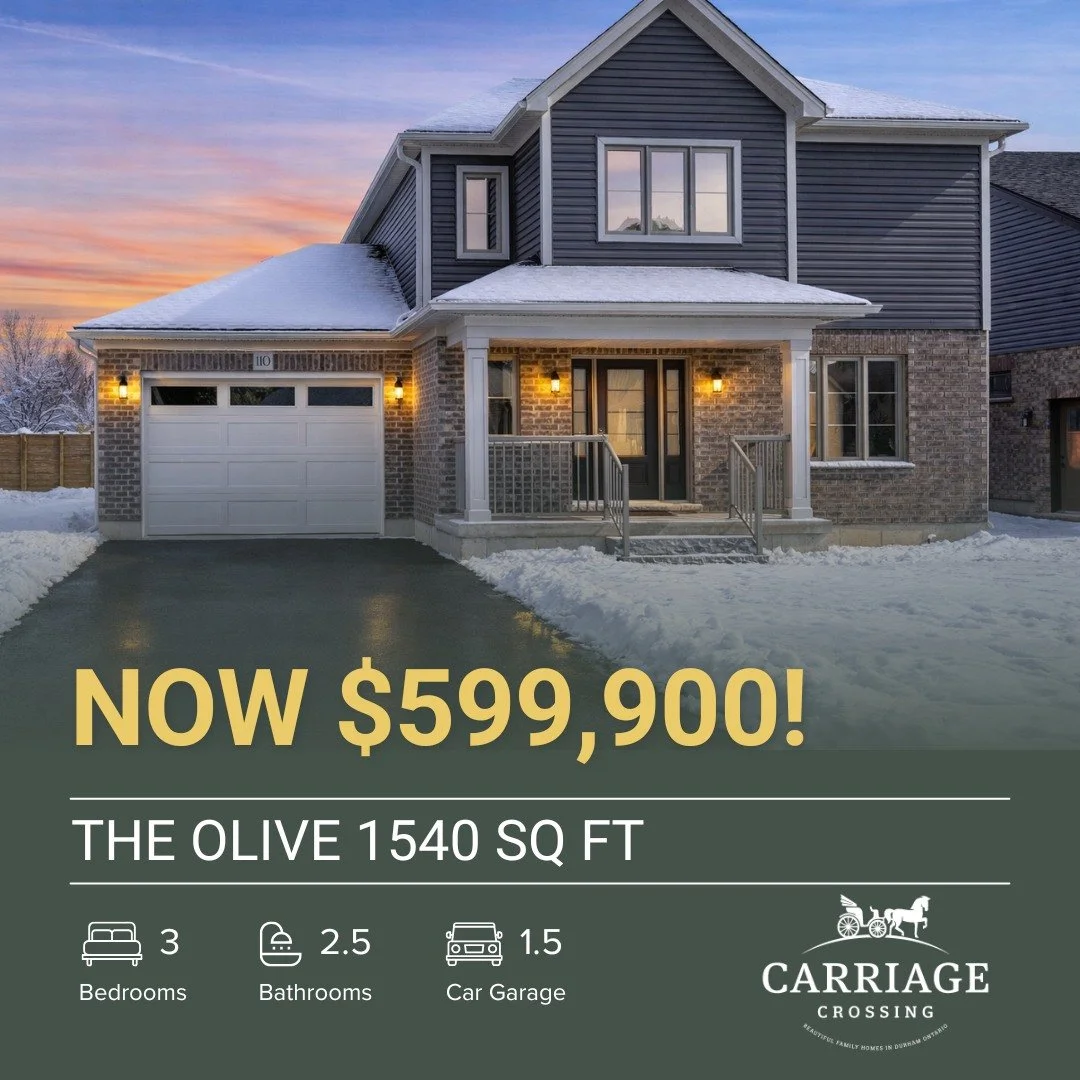 Now available in Carriage Crossing... TWO FULLY DETACHED DESIGNS ON 50 FOOT LOTS FOR $599,900!

The Olive, 2-Story
▫️3 Bedroom/ 2.5 Bathroom (1 ensuite, 1 jack &amp; jill, and powder room)
▫️Spacious main floor living room

The Appleby, Bungalow
▫️2 
