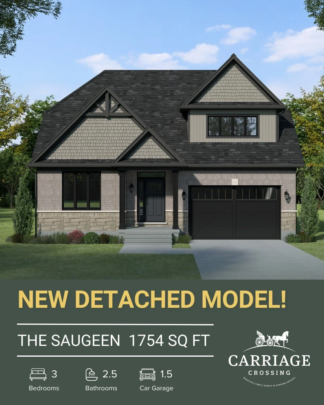 We're thrilled to unveil our latest model: The Saugeen

This beautiful 1754 sq ft. detached home is packed with features of a premium design: an optional vaulted living room, garage workspace, upstairs laundry, a walk-through pantry in the kitchen, f