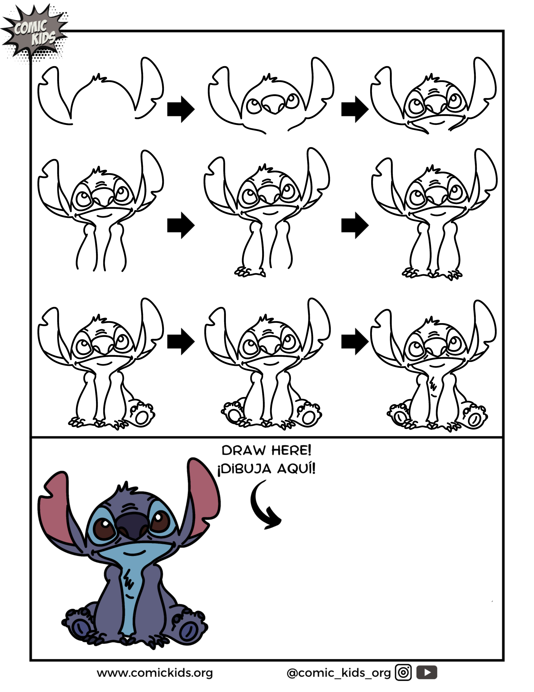 how to draw stitch from Minecraft free guided drawing 