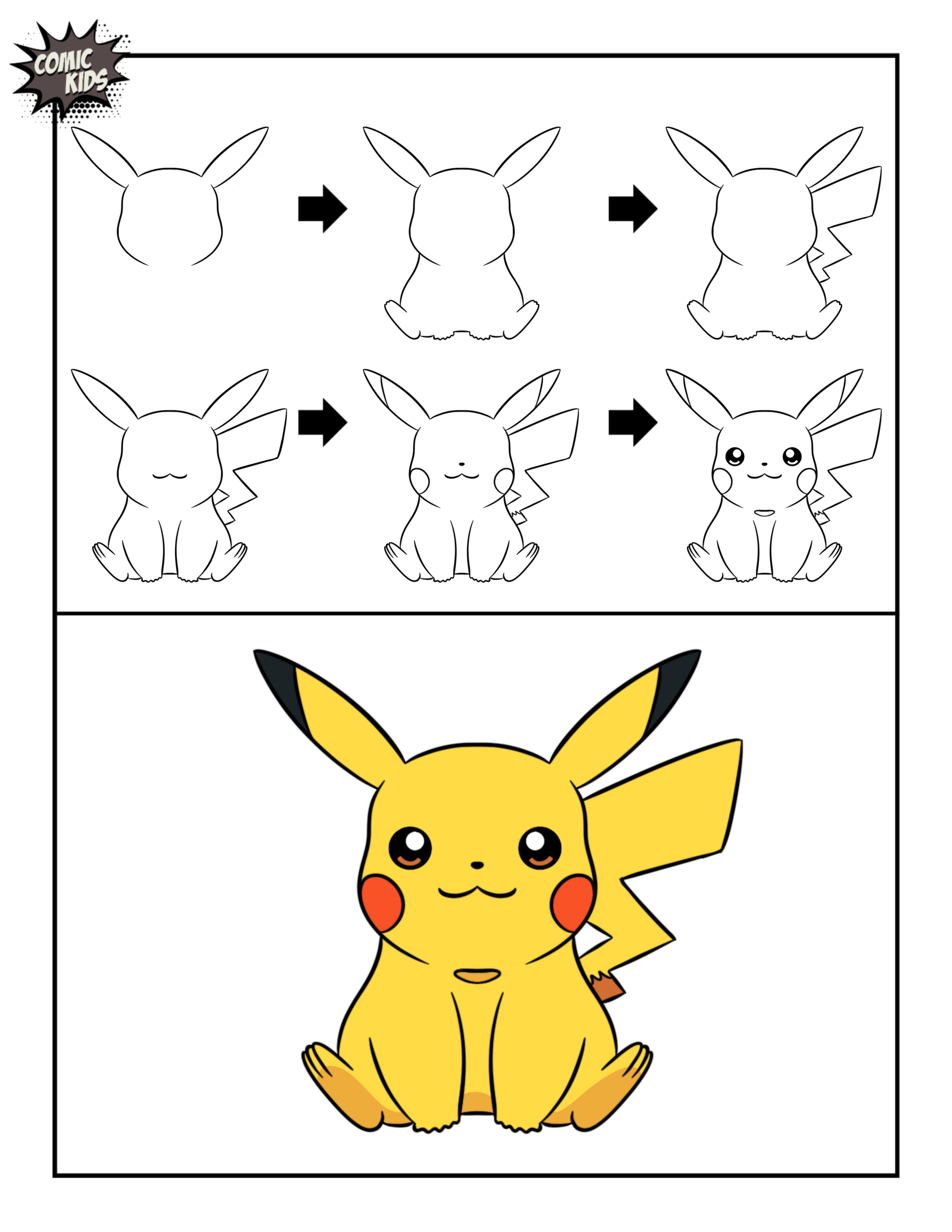 How to draw Pikachu from Pokemon free guided drawing
