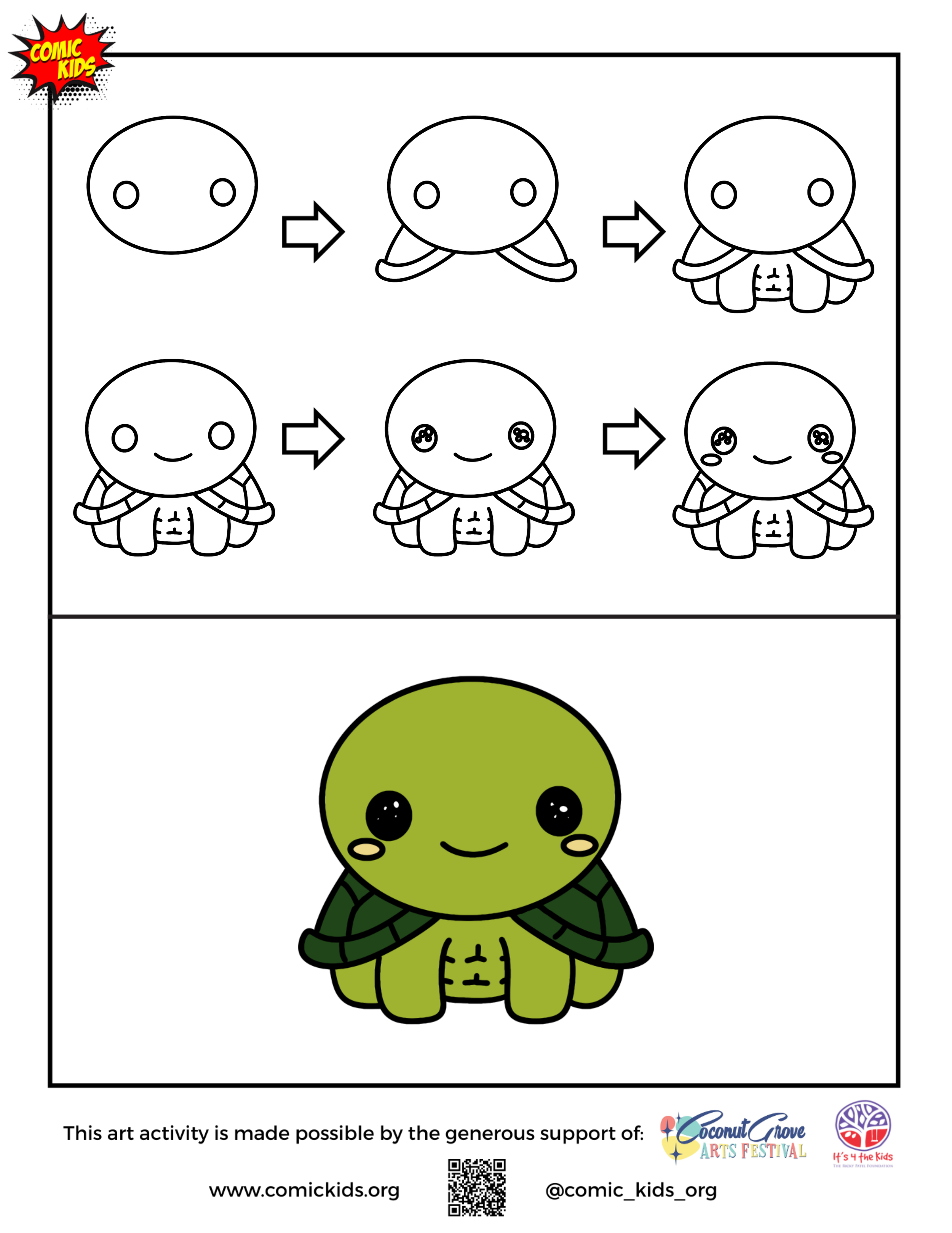how to draw a cute turtle guided drawing for kids 