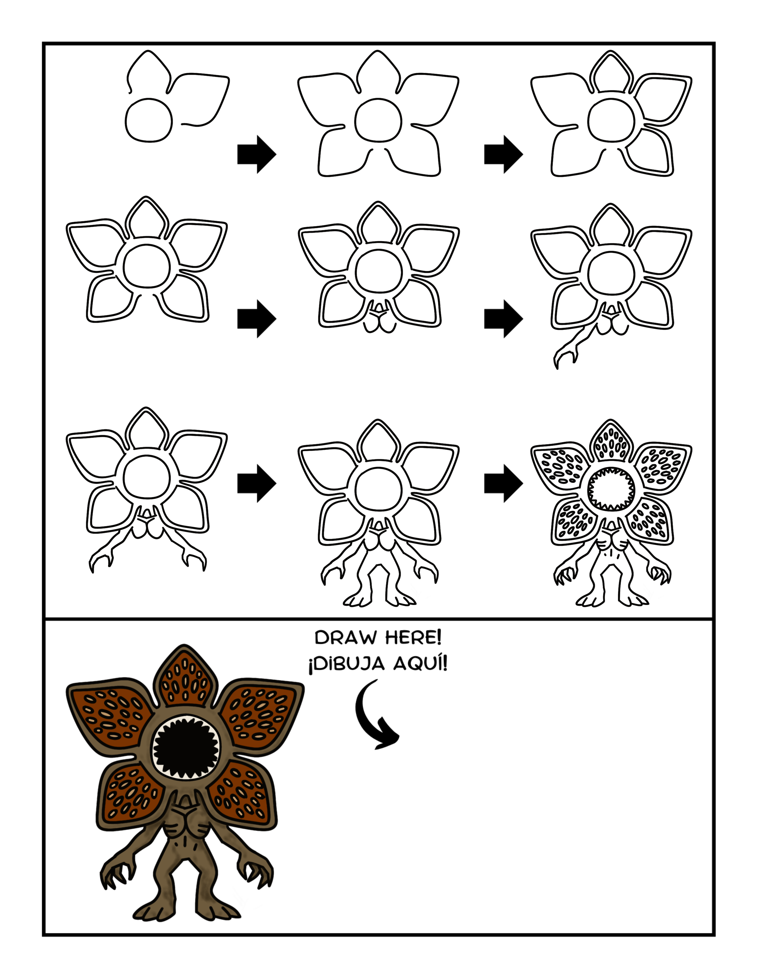 How to Draw a demogorgon from stranger things free guided drawing for kids