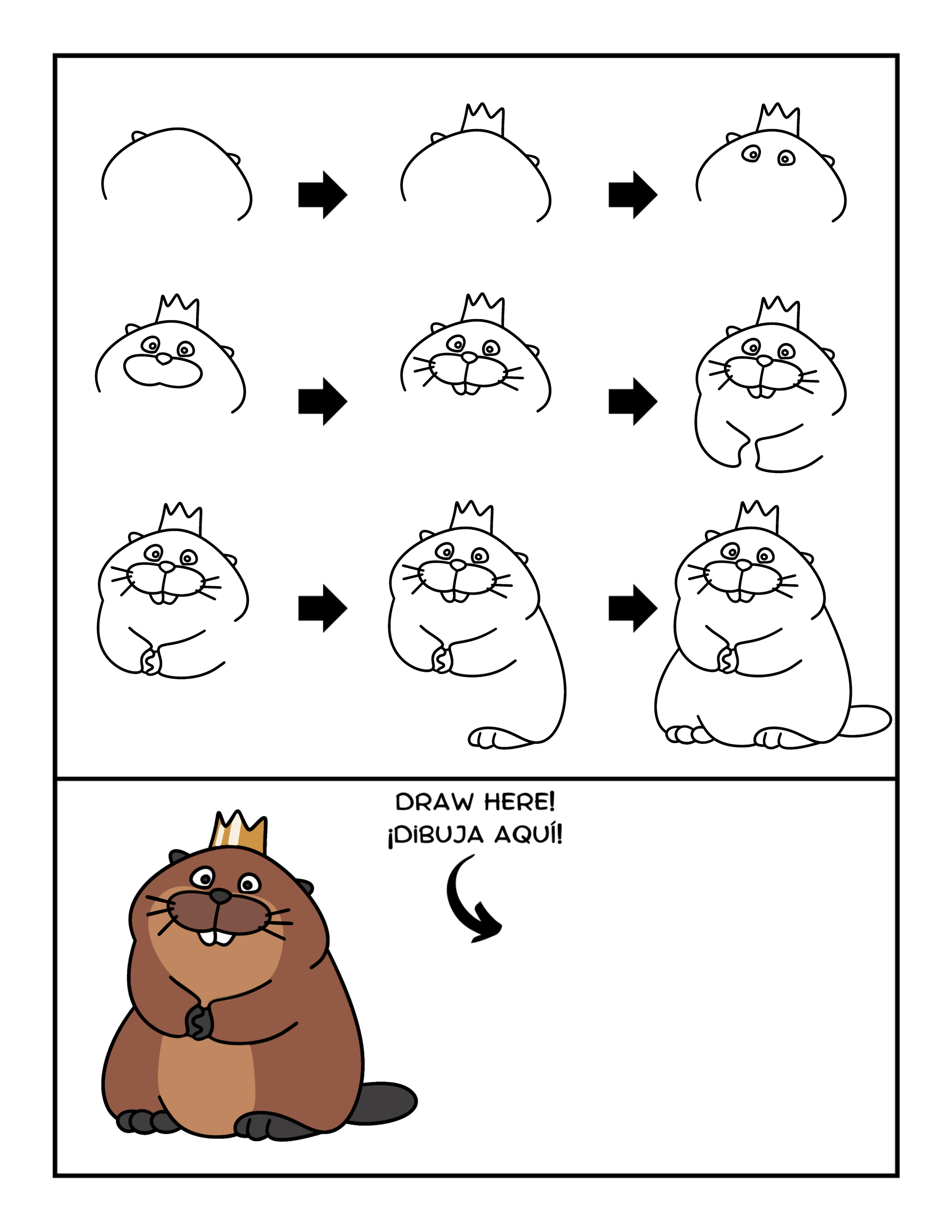 free guided drawing how to draw king George beaver from hoppers step by step 