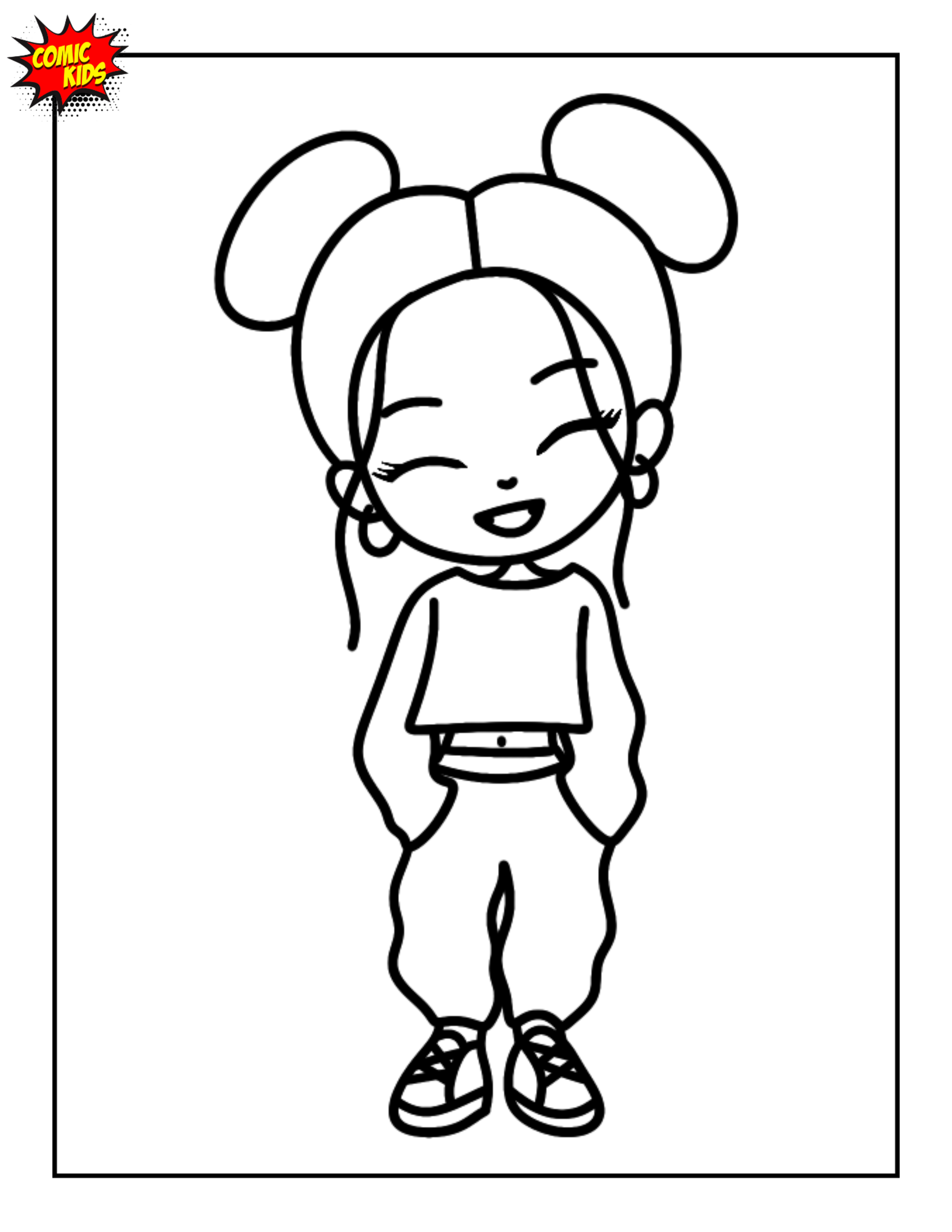 cute Kpop girl fashion coloring page for kids 