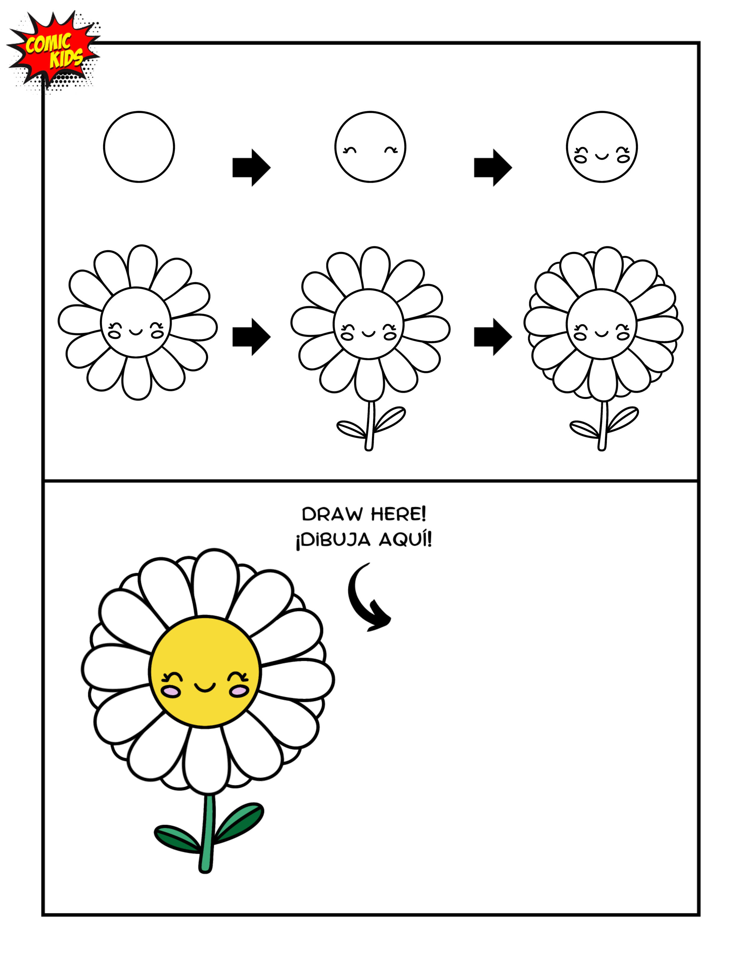 how to draw a cute daisy step by step for kids