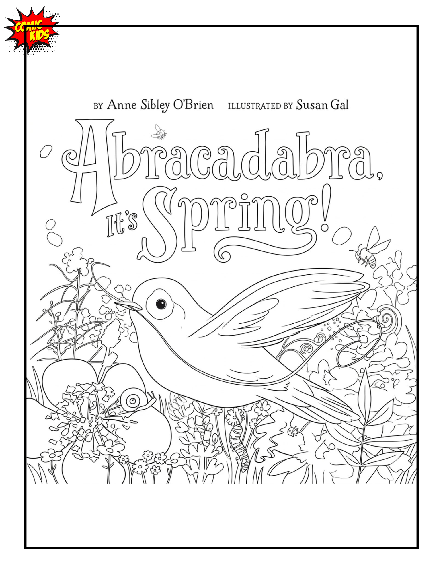 Abracadabra its spring book free coloring page for kids 