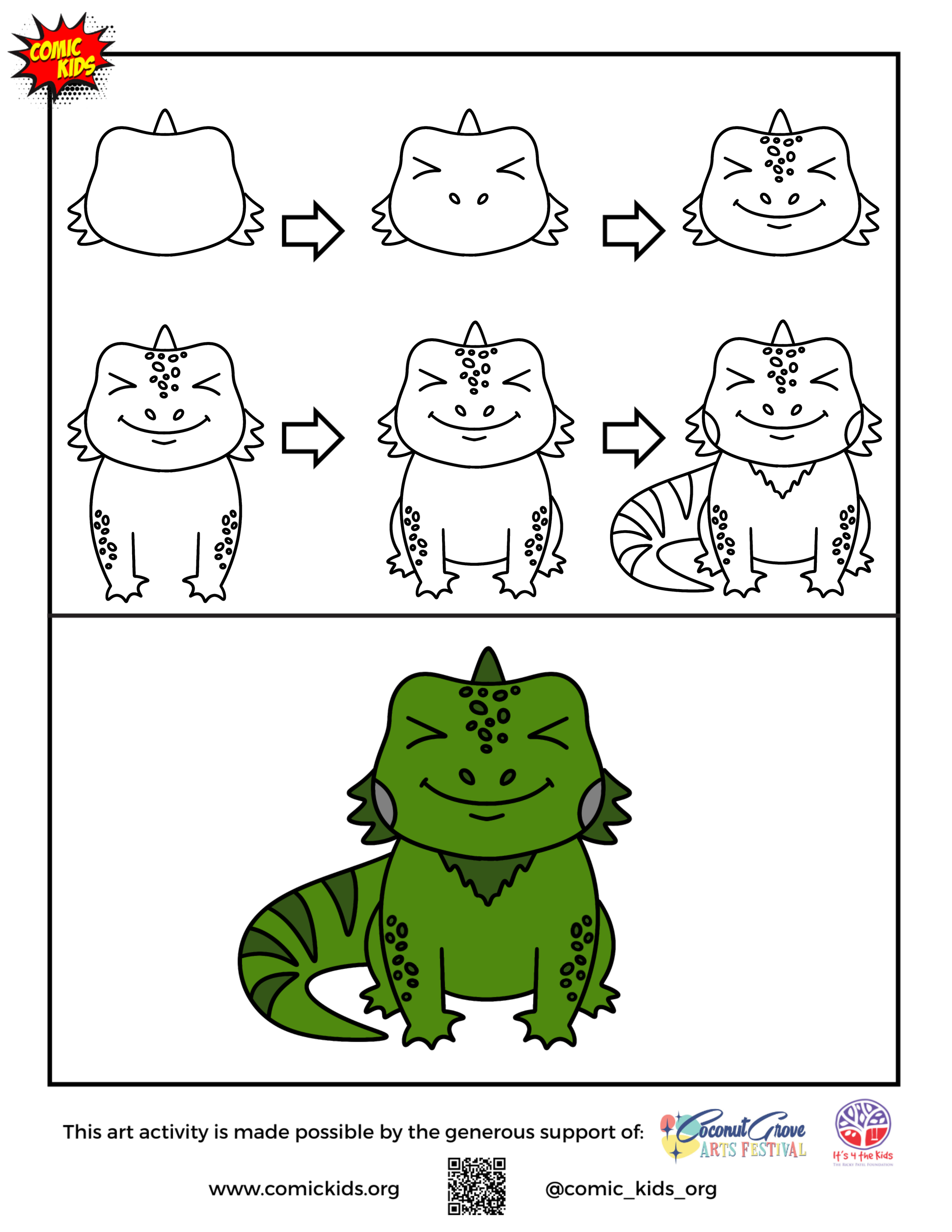 how to draw a cute iguana guided drawing for kids 