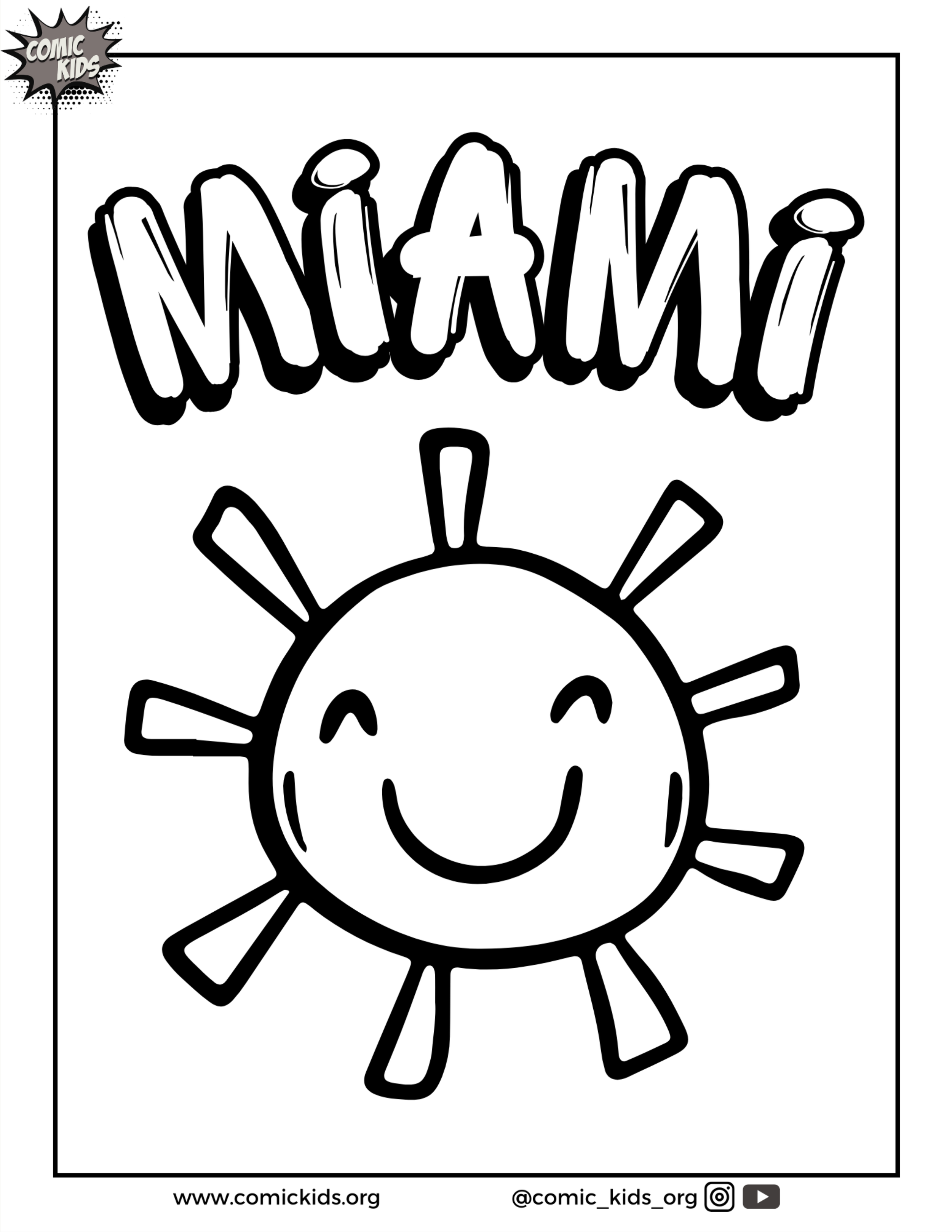 Miami sun free coloring page for kids
