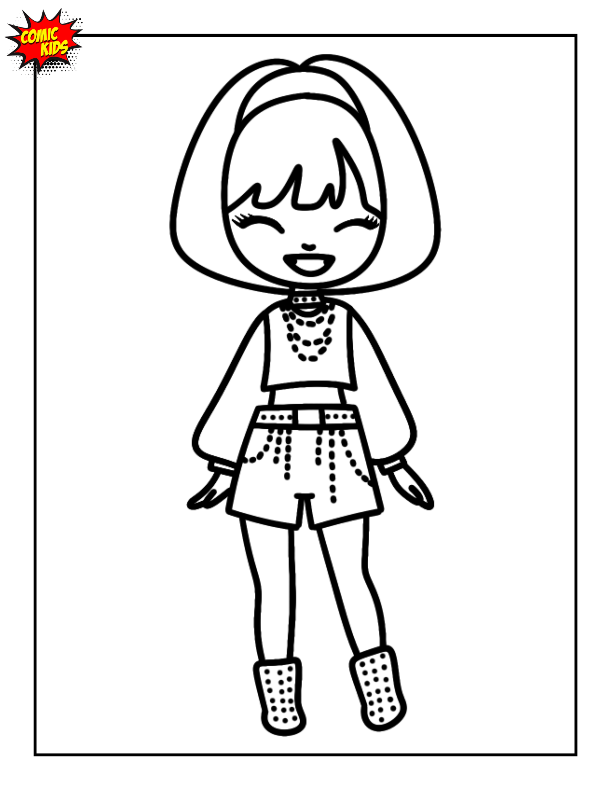 cute Kpop girl fashion coloring page for kids 