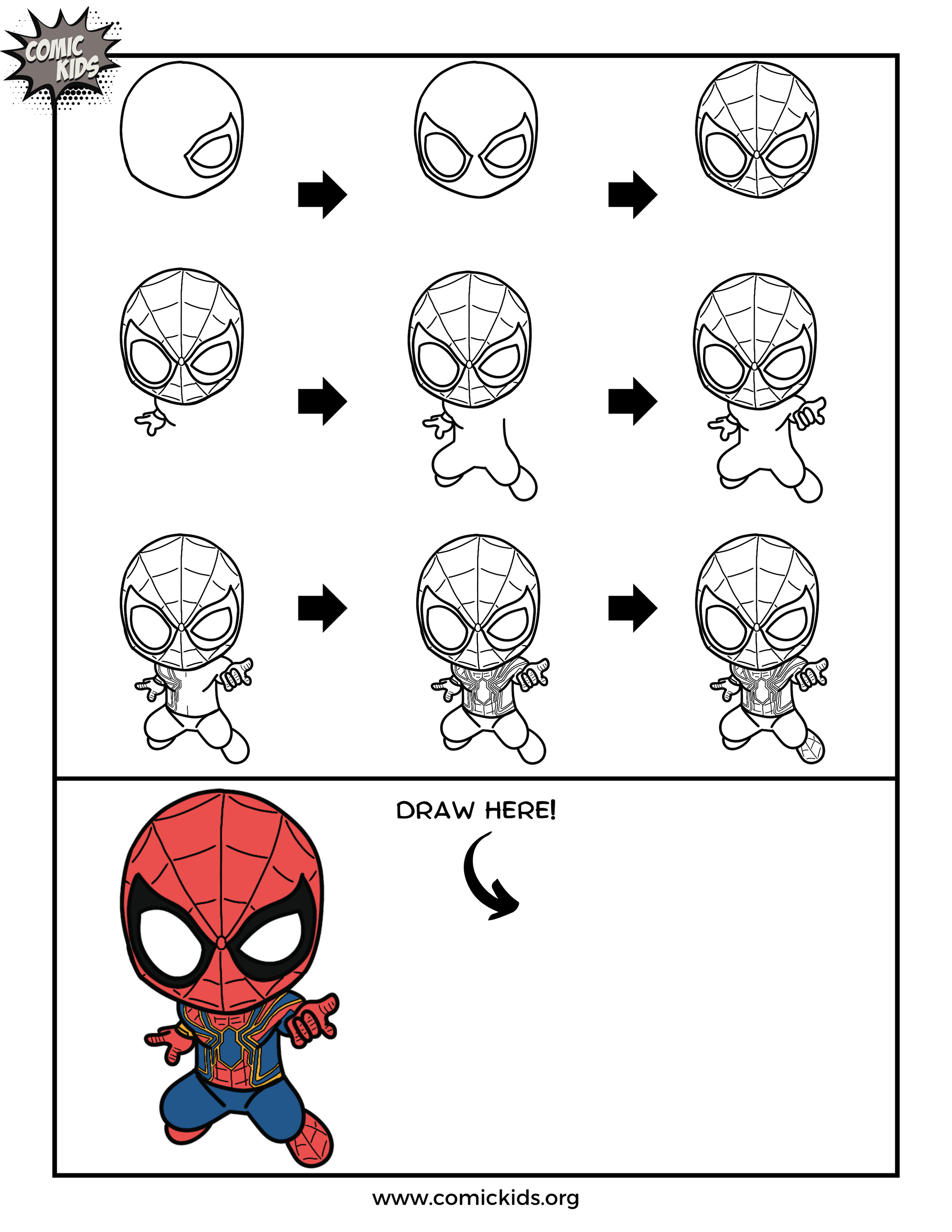 how to draw Spiderman from Minecraft free guided drawing 