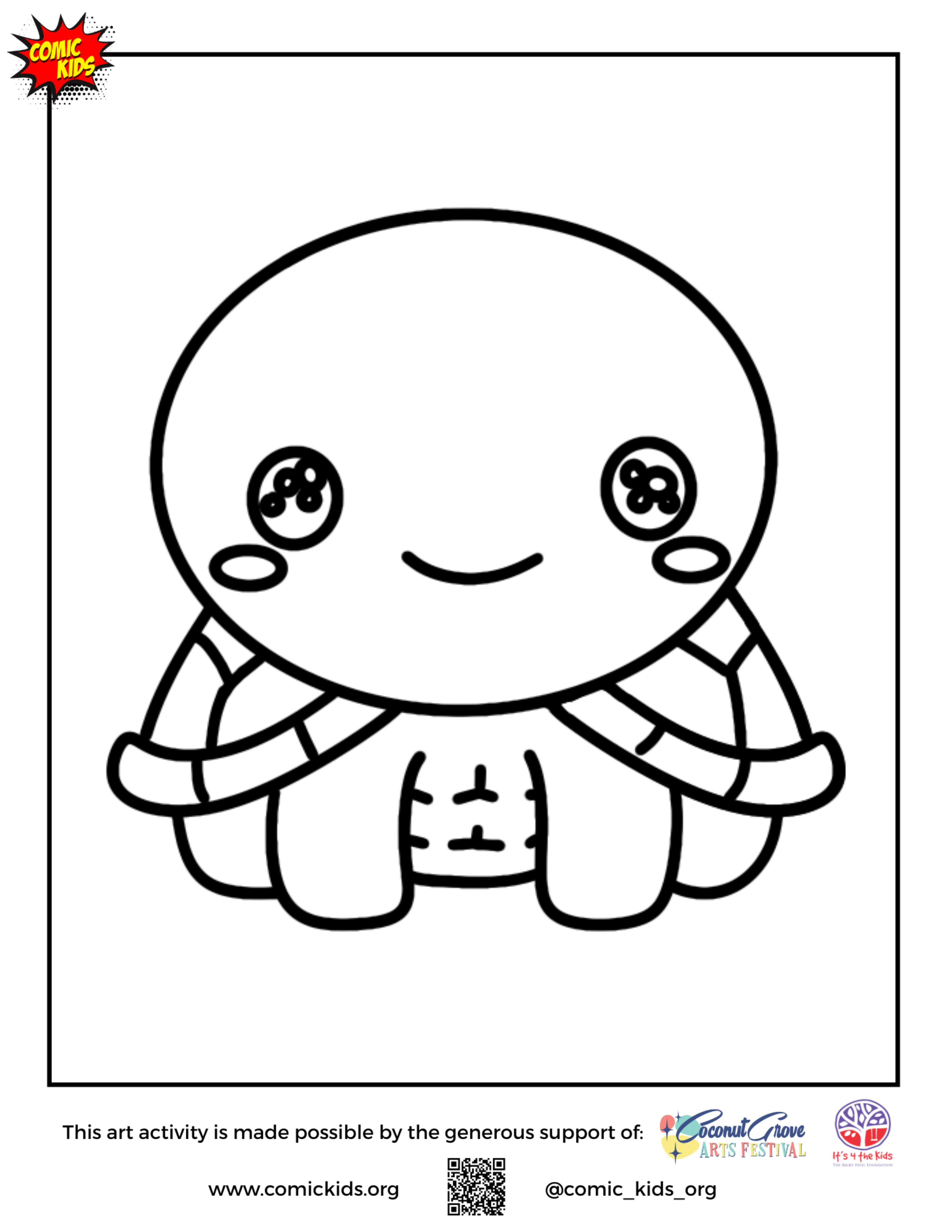 Cute turtle free coloring page for kids 