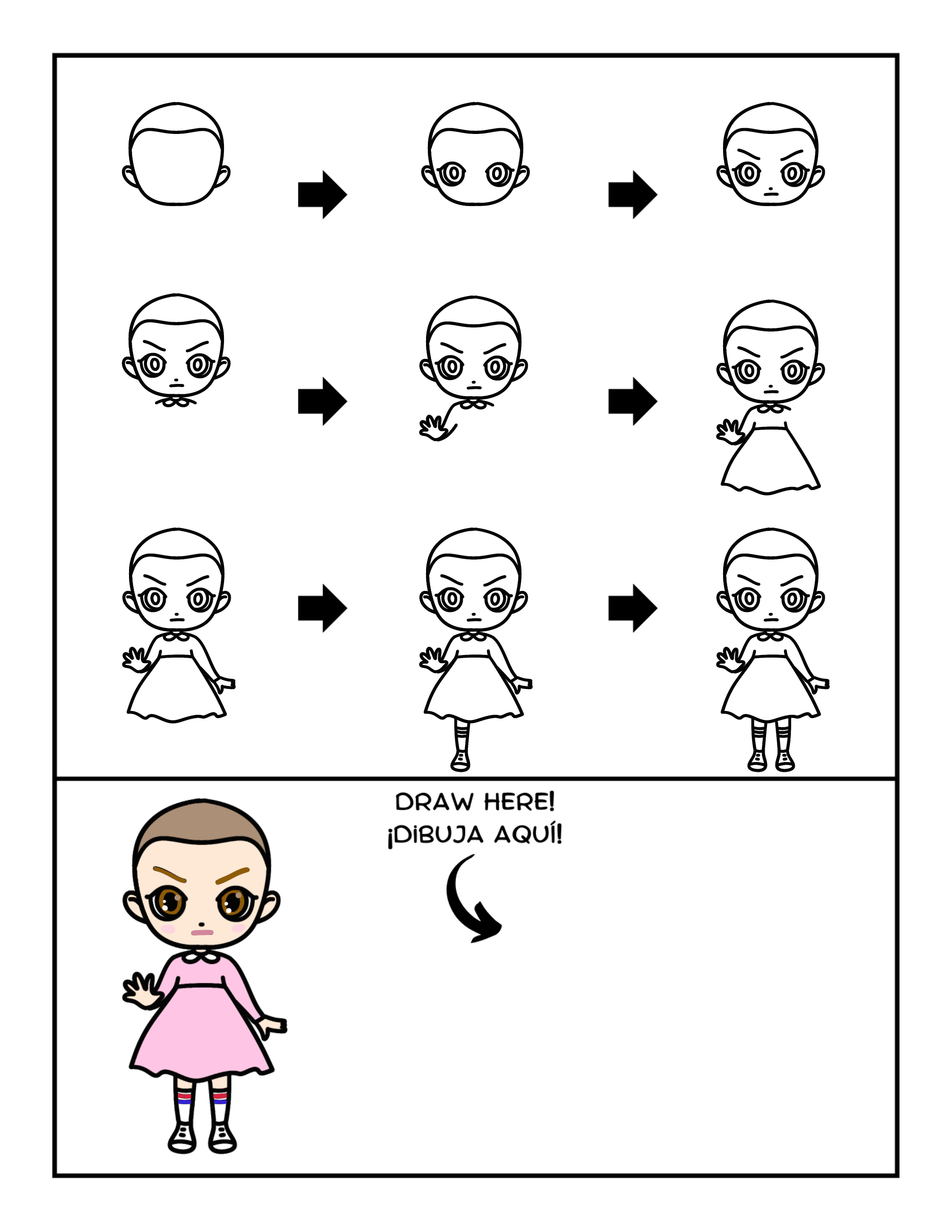 How to Draw eleven from stranger things free guided drawing for kids