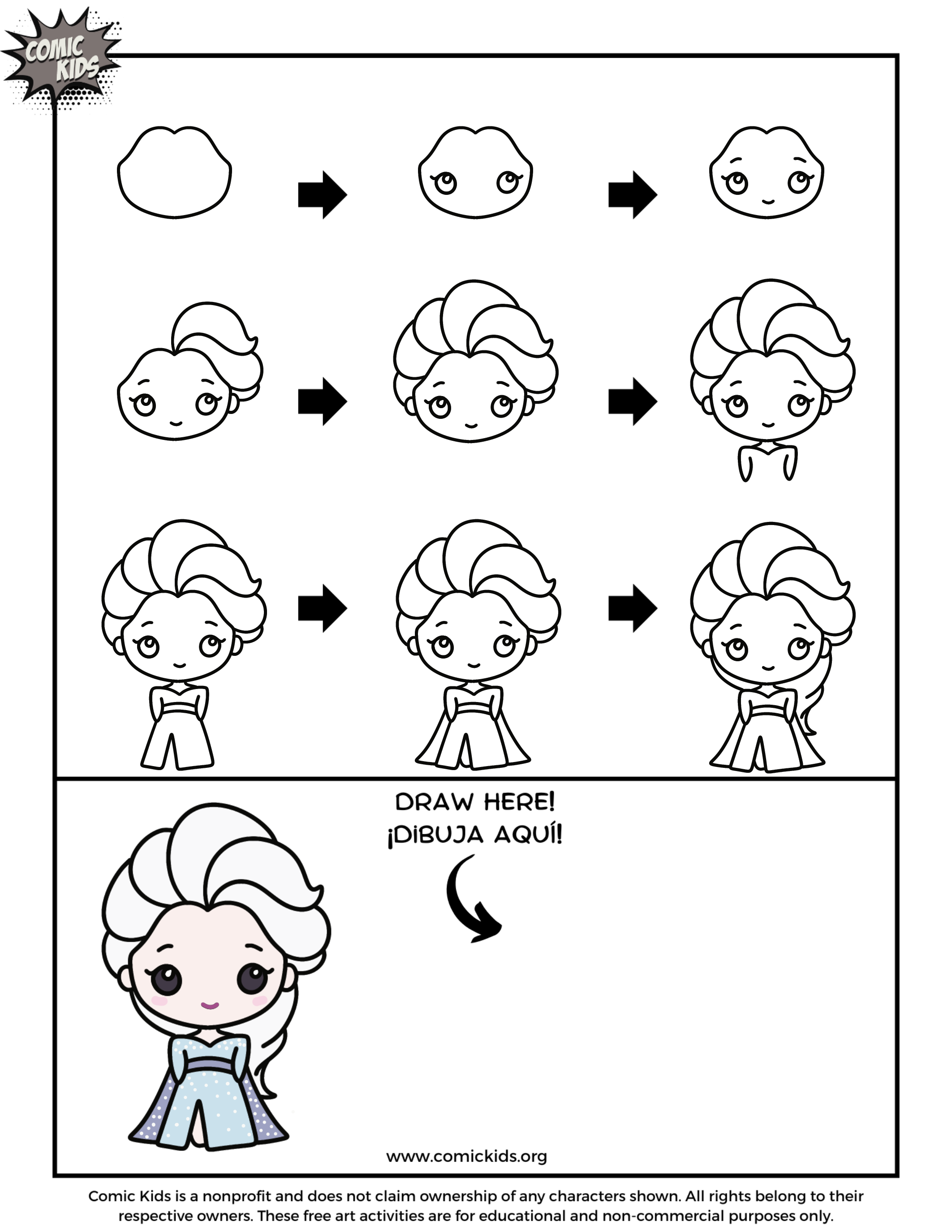 how to draw Elsa from frozen guided drawing free