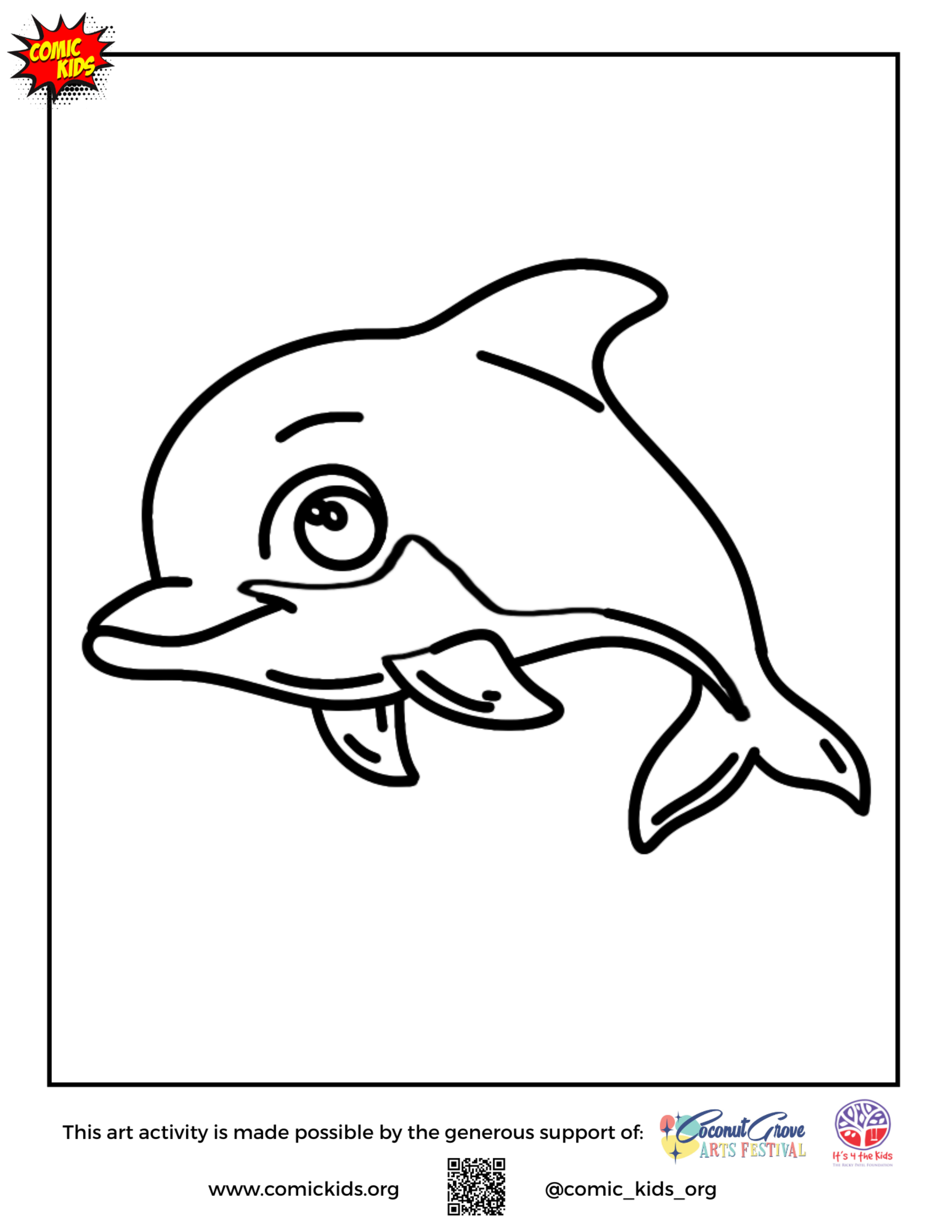 Cute dolphin free coloring page for kids 