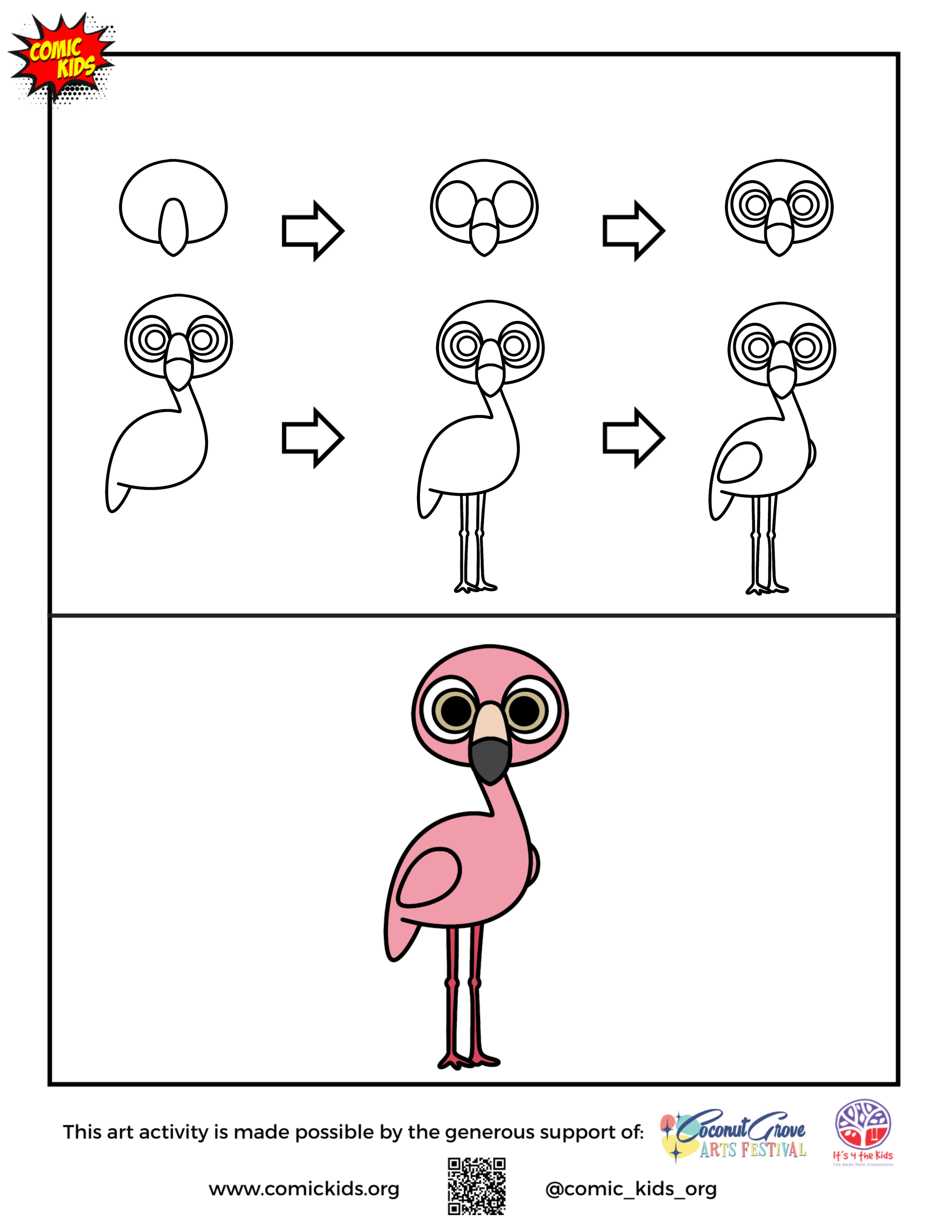 how to draw a cute flamingo guided drawing for kids 