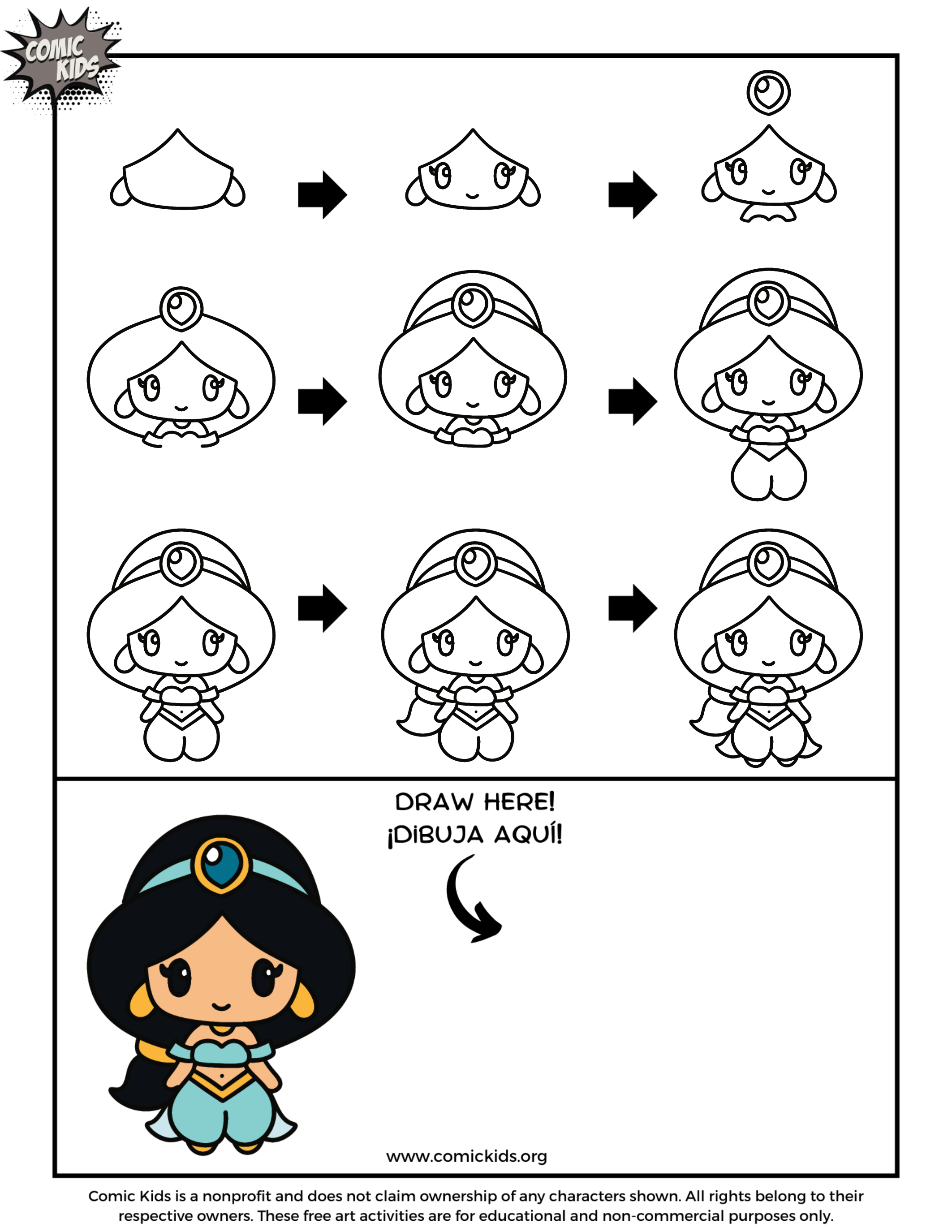how to draw princess jasmine guided drawing free
