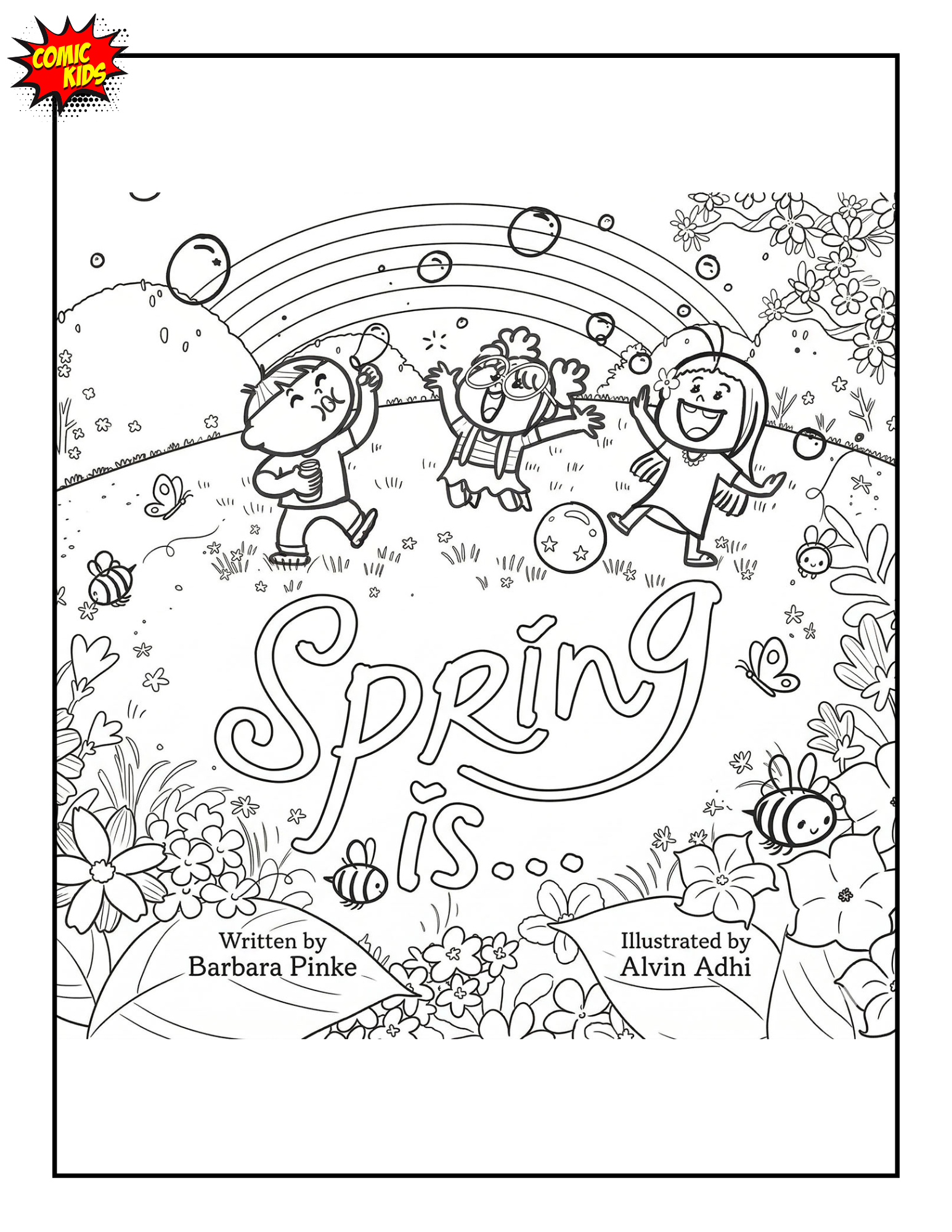 Spring is...book free coloring page for kids 