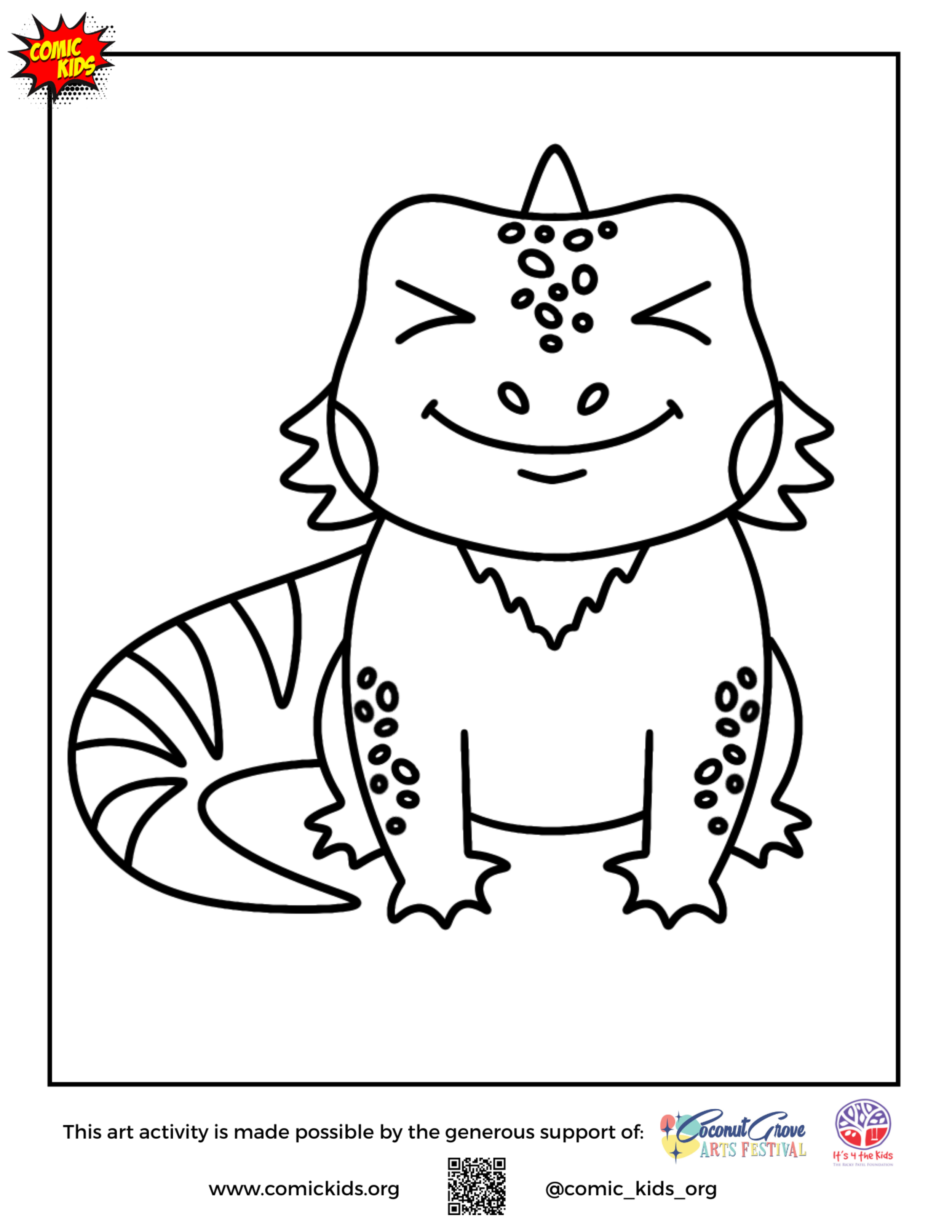 Cute iguana free coloring page for kids 