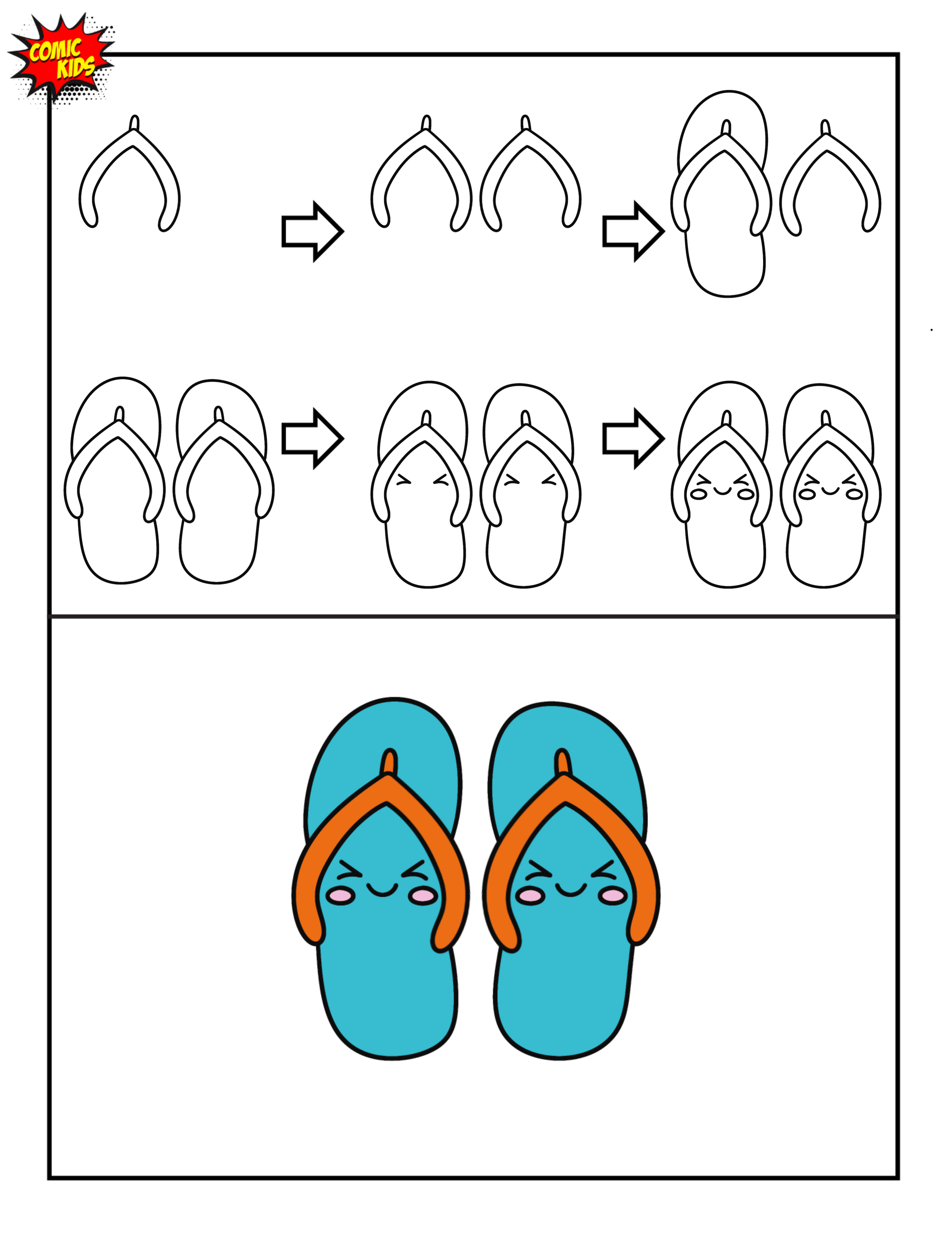 How to draw a cute flip flops step by step free art for kids