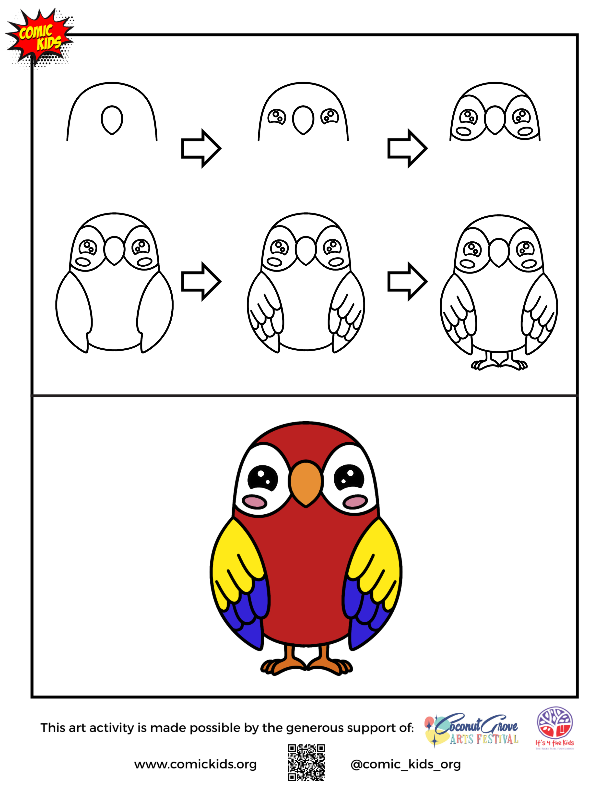 how to draw a cute parrot guided drawing for kids 