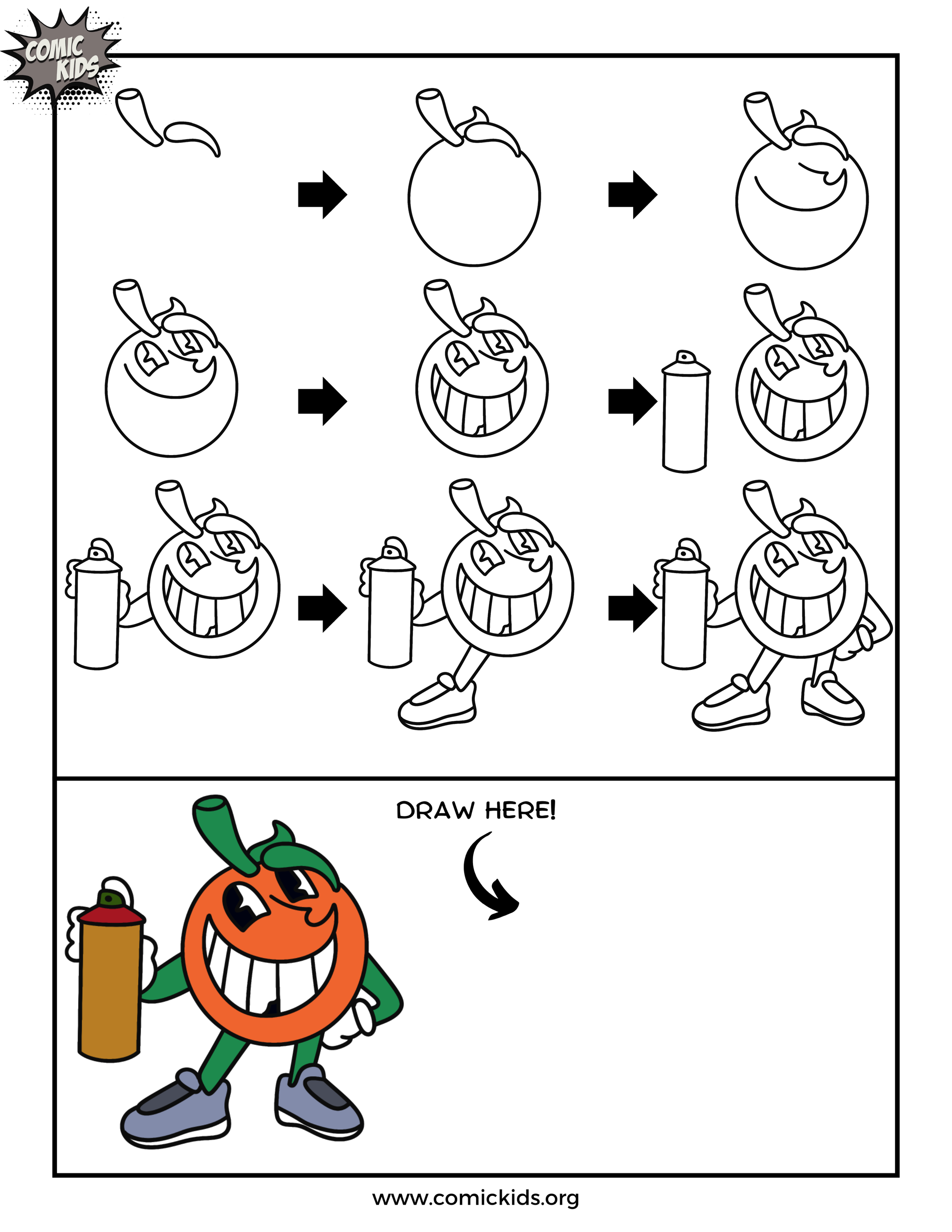 How to draw Miami street artist Atomik  orange step by step free art for kids
