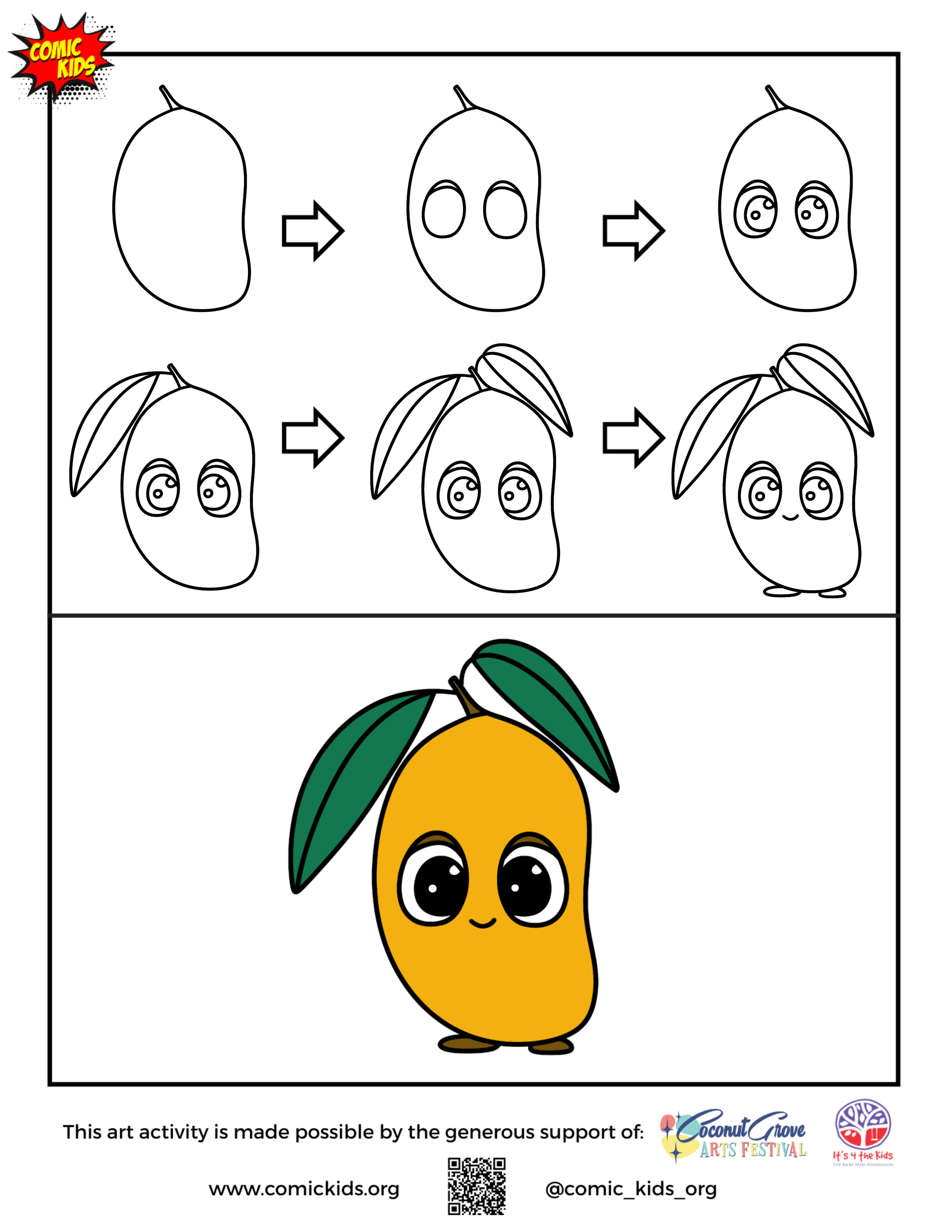 how to draw a cute mango guided drawing for kids 