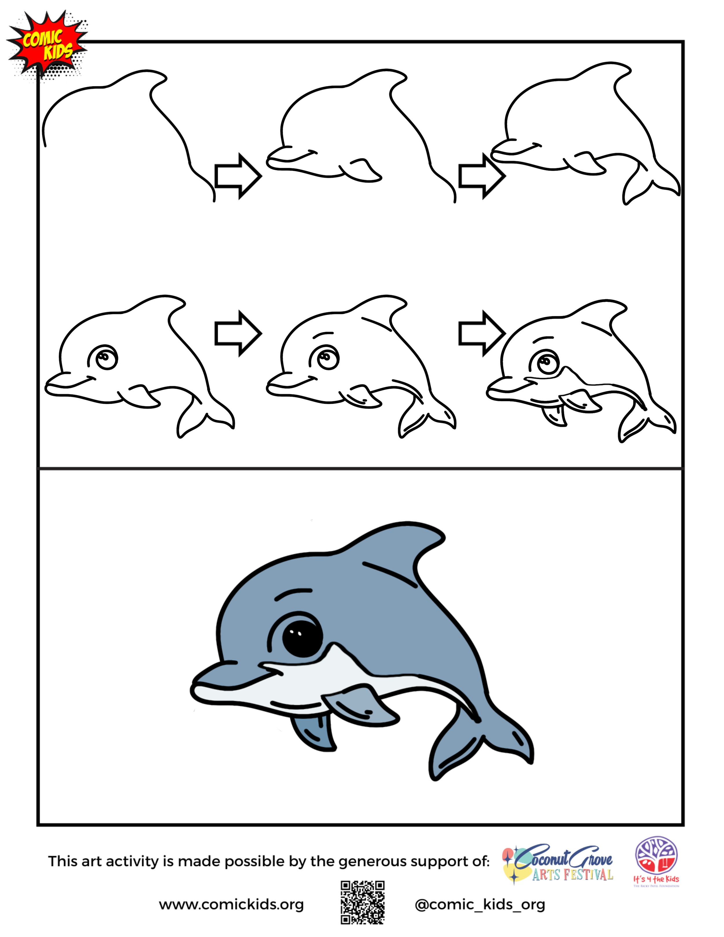 how to draw a cute dolphin guided drawing for kids 