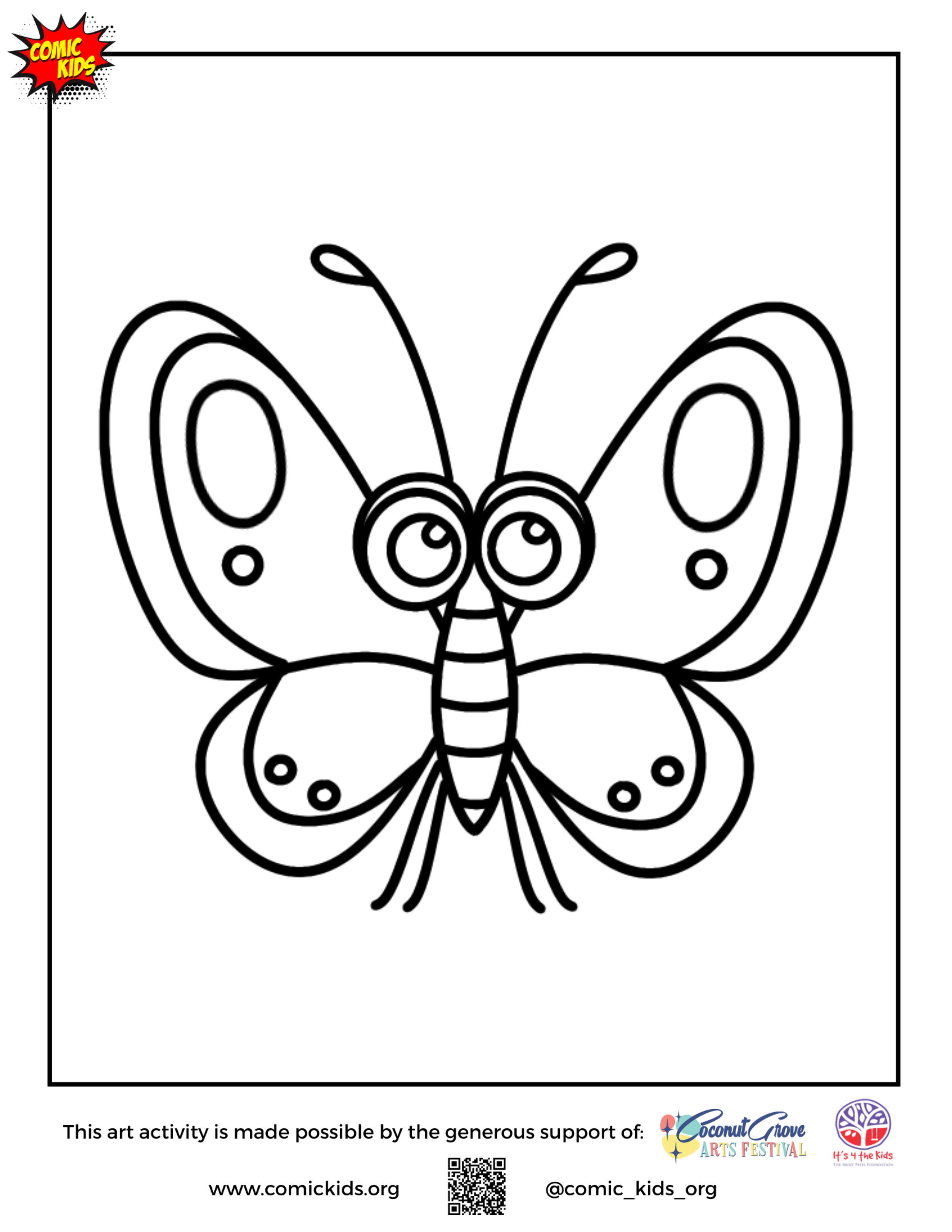 Cute butterfly free coloring page for kids 