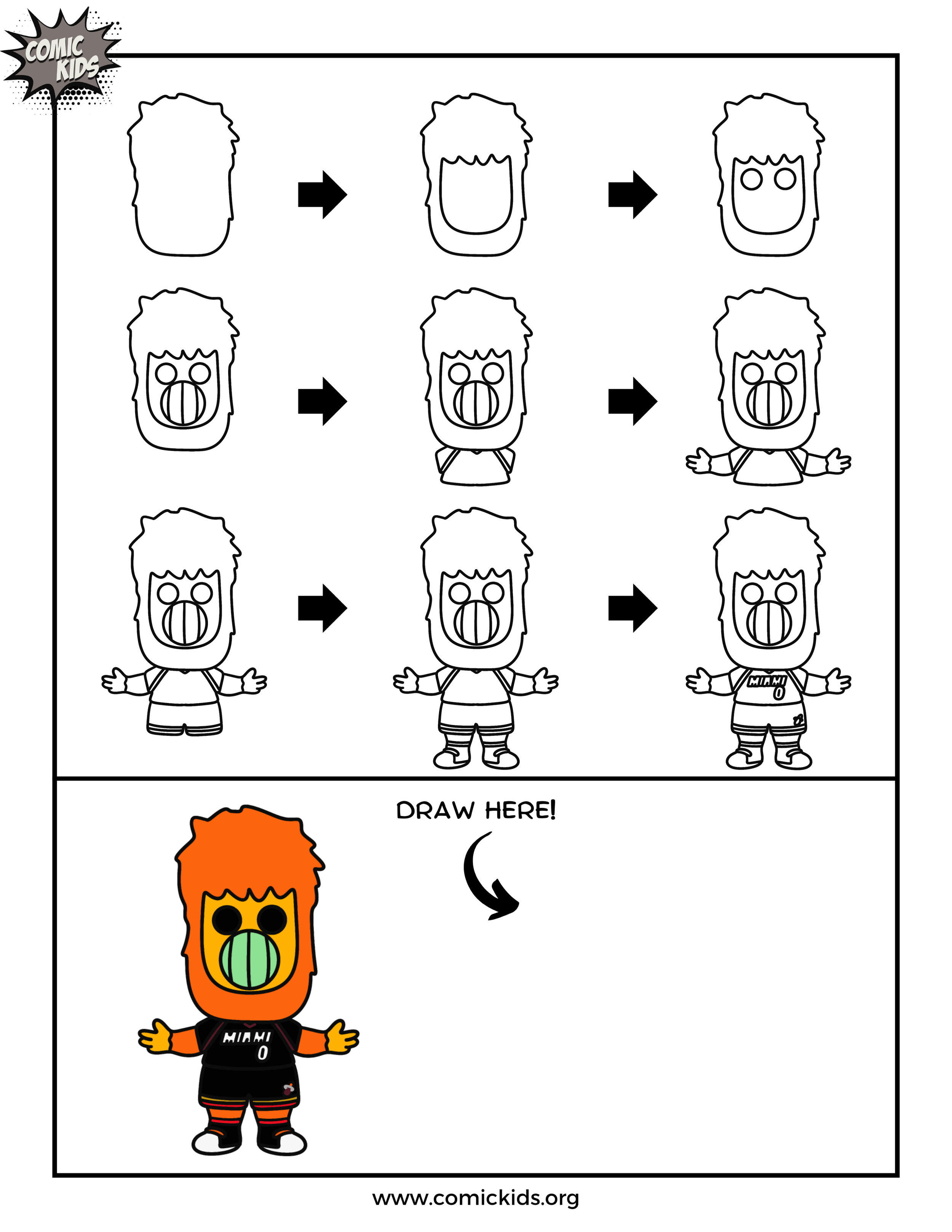 How to draw the Miami heat basketball mascot step by step free art for kids