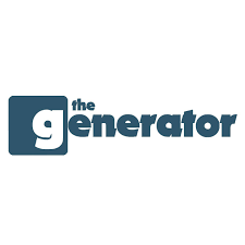 Logo for 'the generator' with stylized text and a blue background.